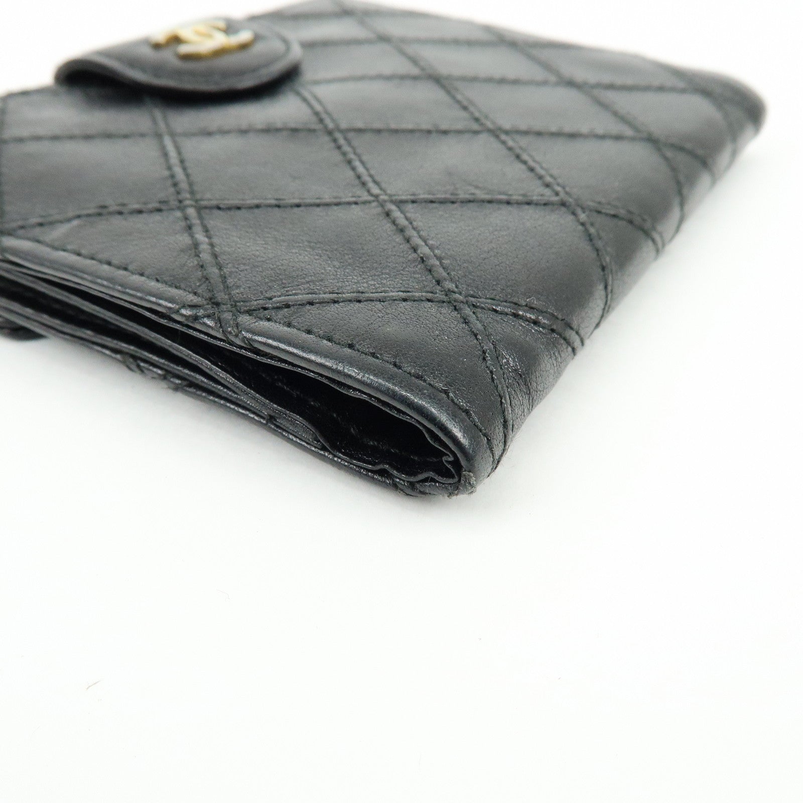 CHANEL Bicolore COCO Mark Calf Leather Compact Bi-fold Wallet Black