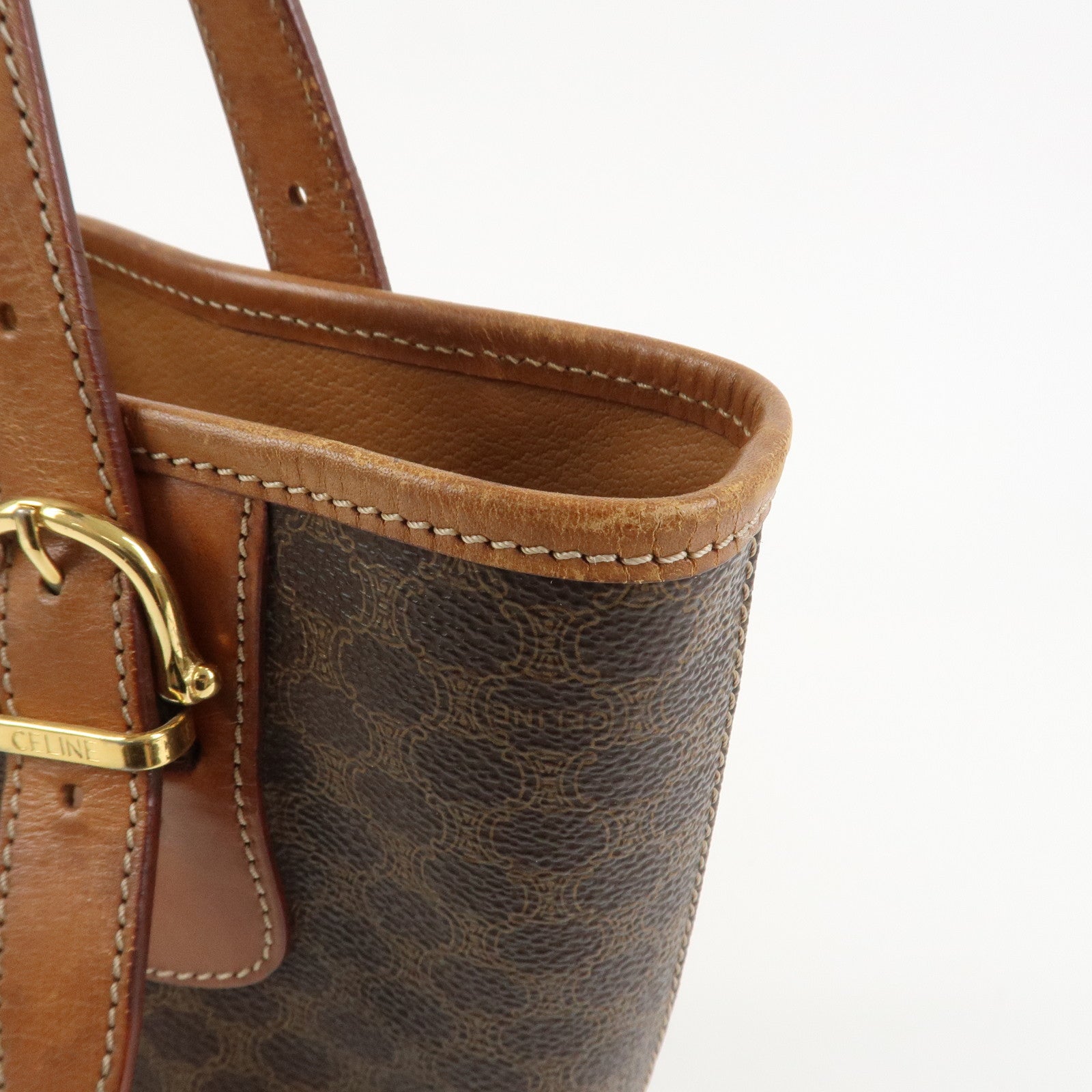 CELINE Macadam PVC Canvas Leather Tote Bag Hand Bag Brown