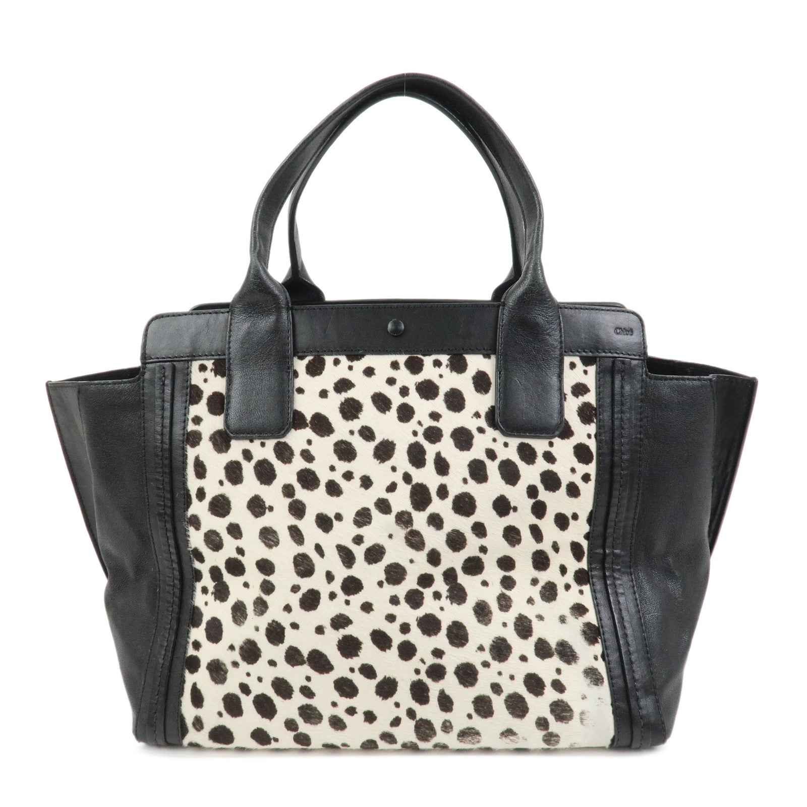 Chloe Alison Unborn Calf Leather Dalmatian Tote Bag Black Ivory