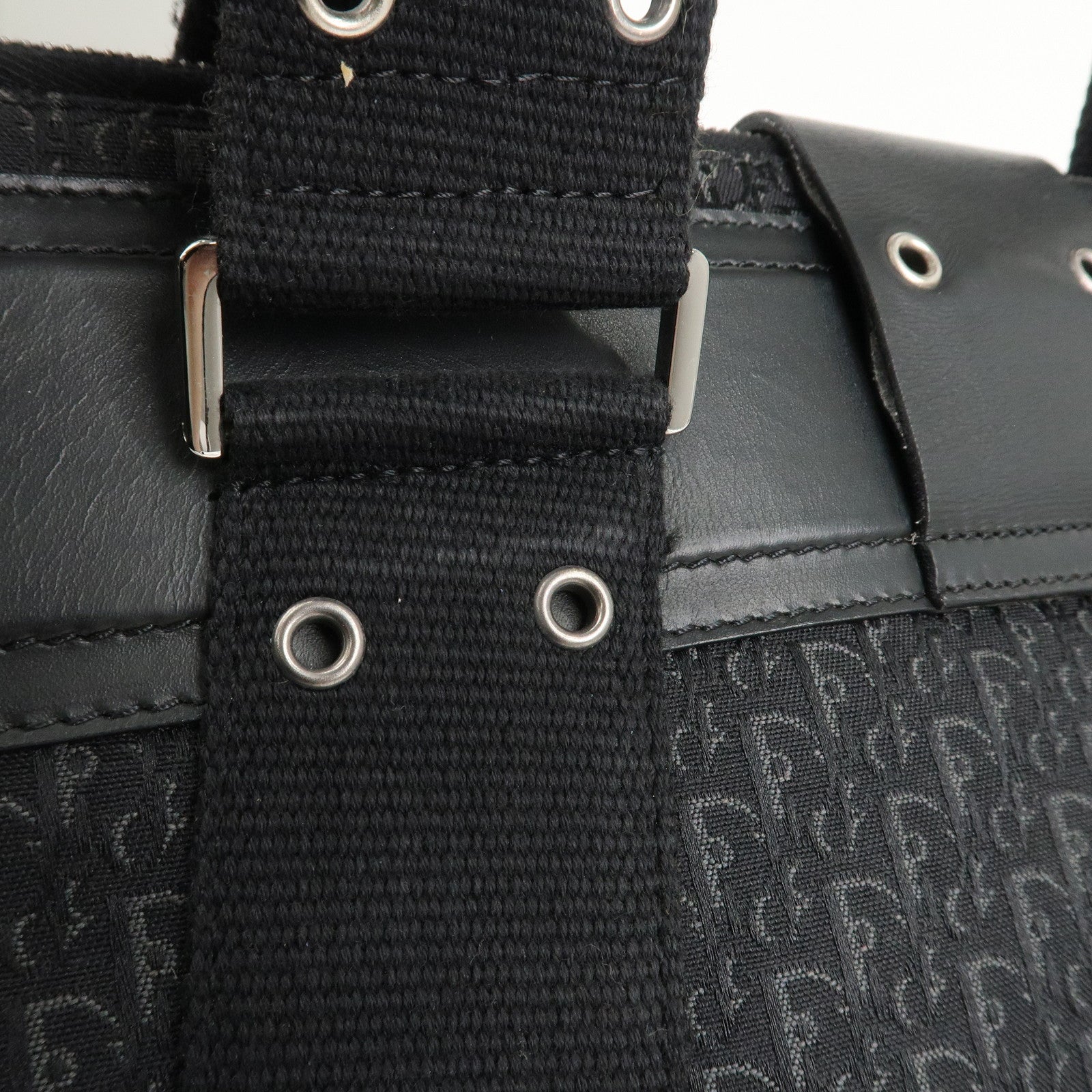 Christian Dior Trotter Canvas Leather Hand Bag Tote Bag Black