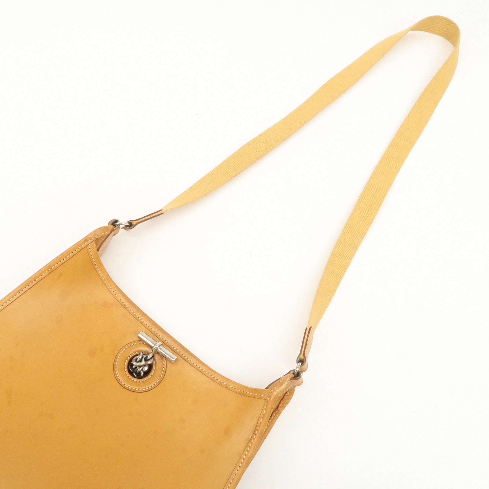 HERMES Leather Vespa PM J Engraved Shoulder Bag Brown Silver HDW