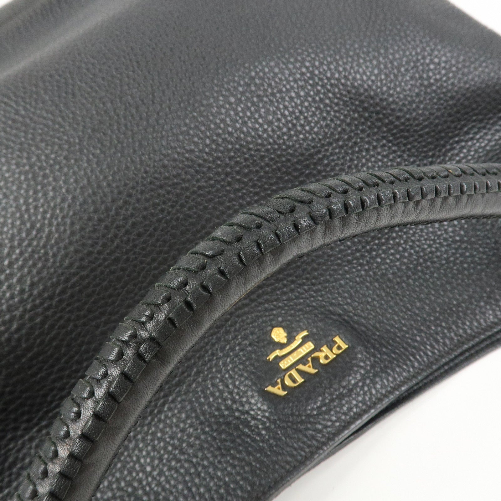 PRADA Logo Leather Shoulder Bag Hand Bag Black