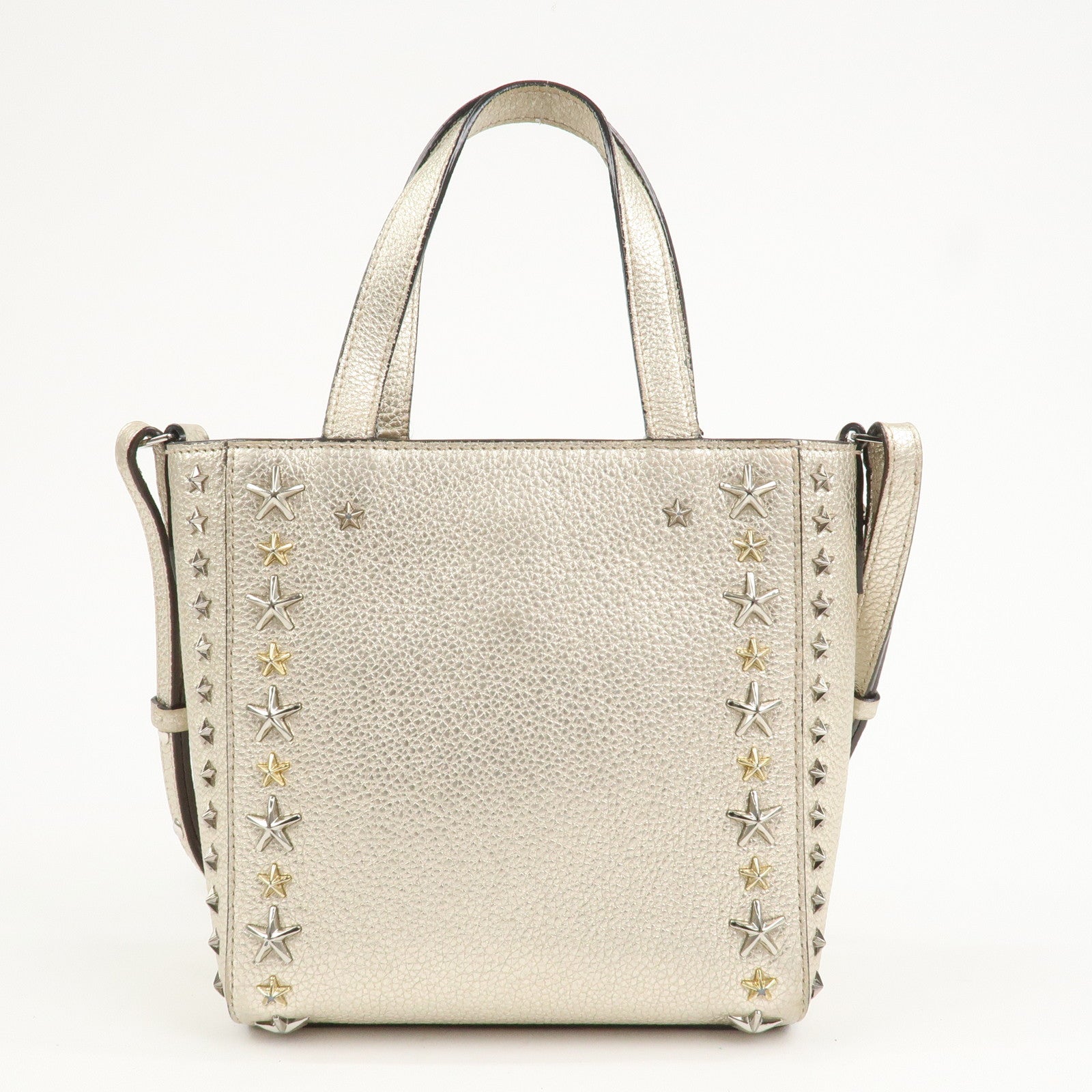 JIMMY CHOO Studs Leather 2Way Bag Hand Bag Silver