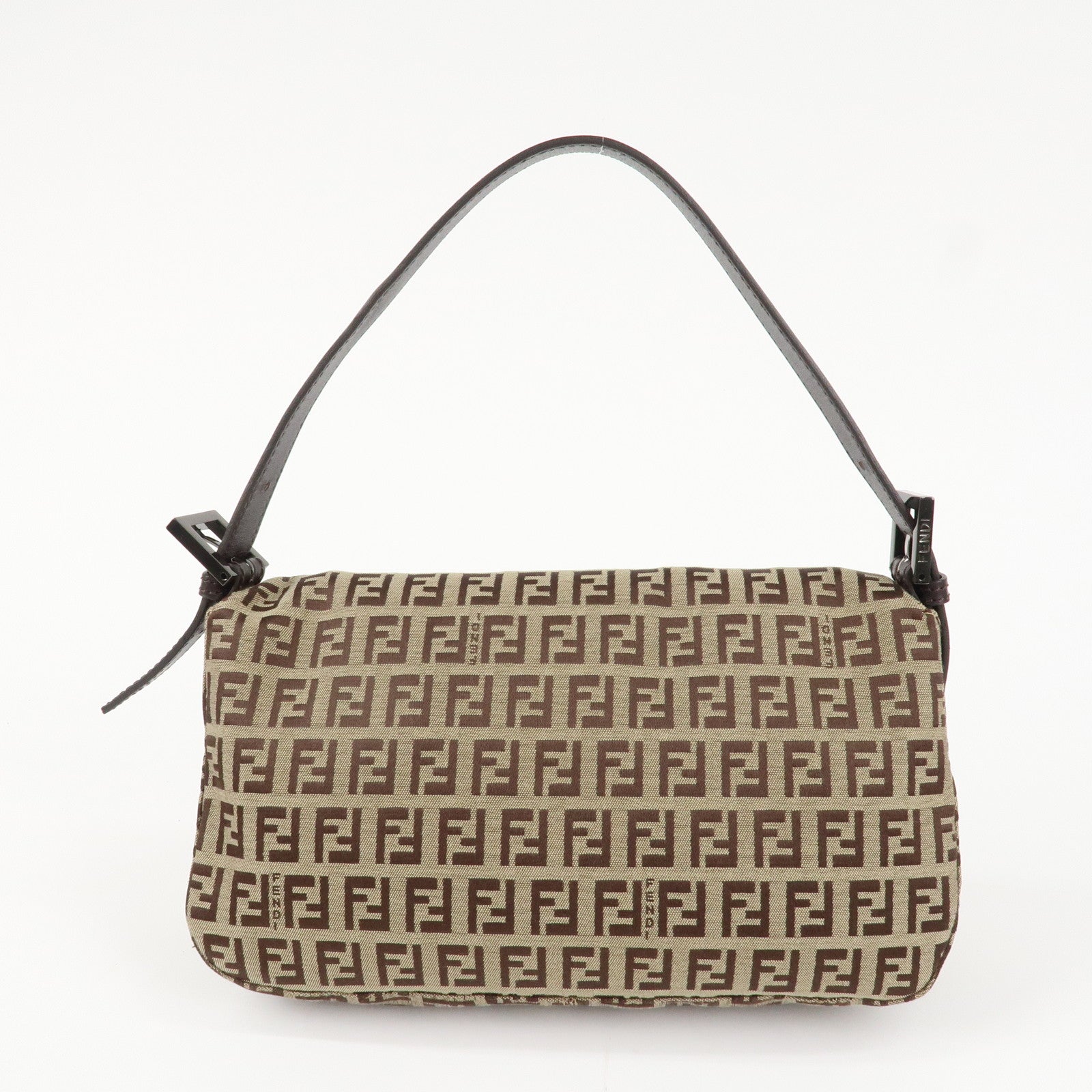 FENDI Mamma Baguette Zucchino Canvas Leather Hand Bag Brown 8BR003 Used