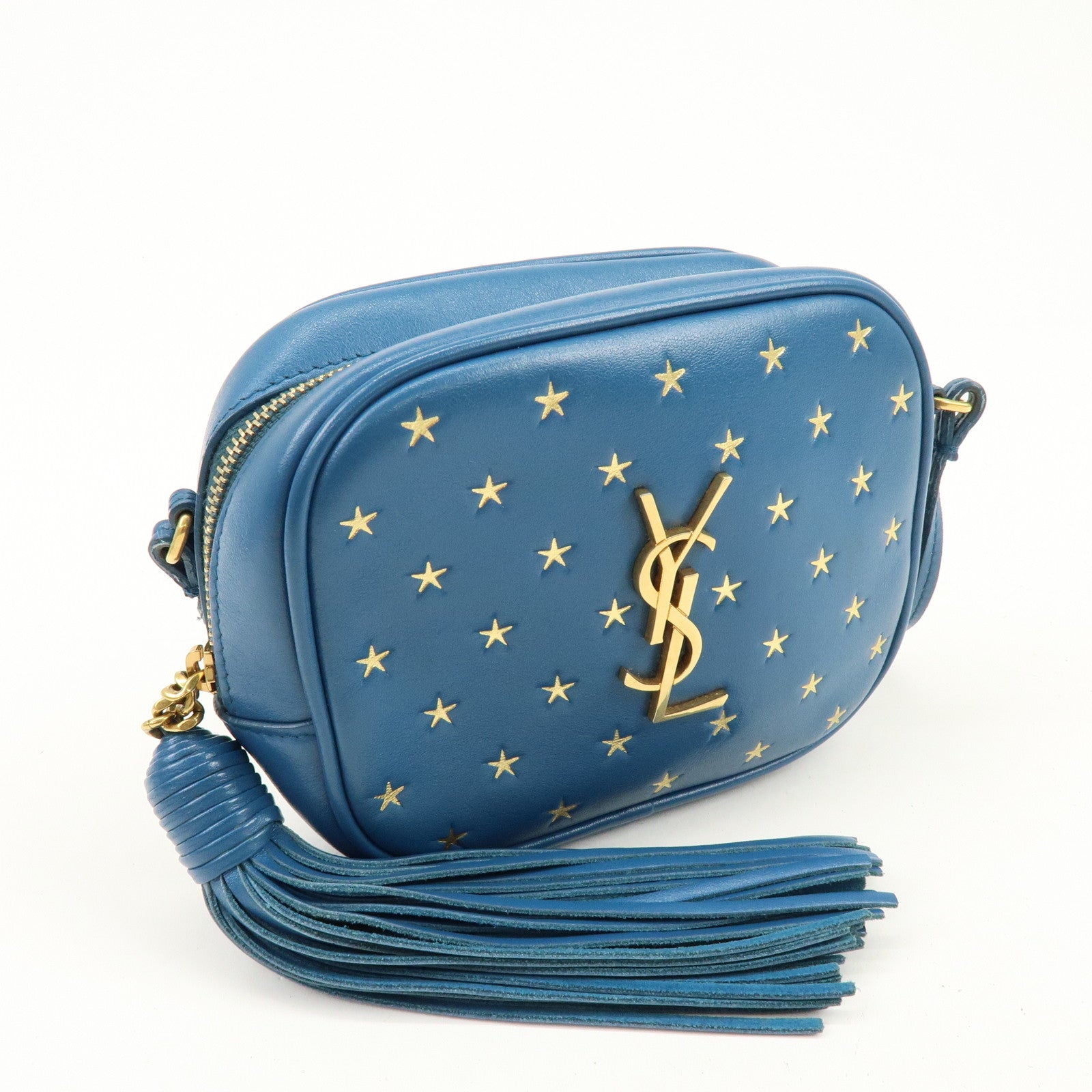 SAINT LAURENT PARIS Leather Shoulder Bag Crossbody Bag Blue