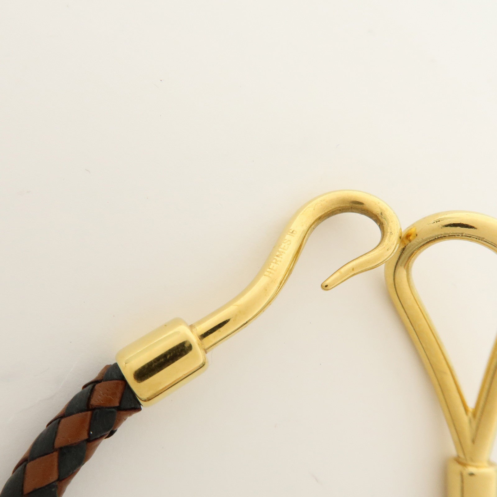 HERMES Jumbo Choker Leather Metal Bracelet Brown Black Gold