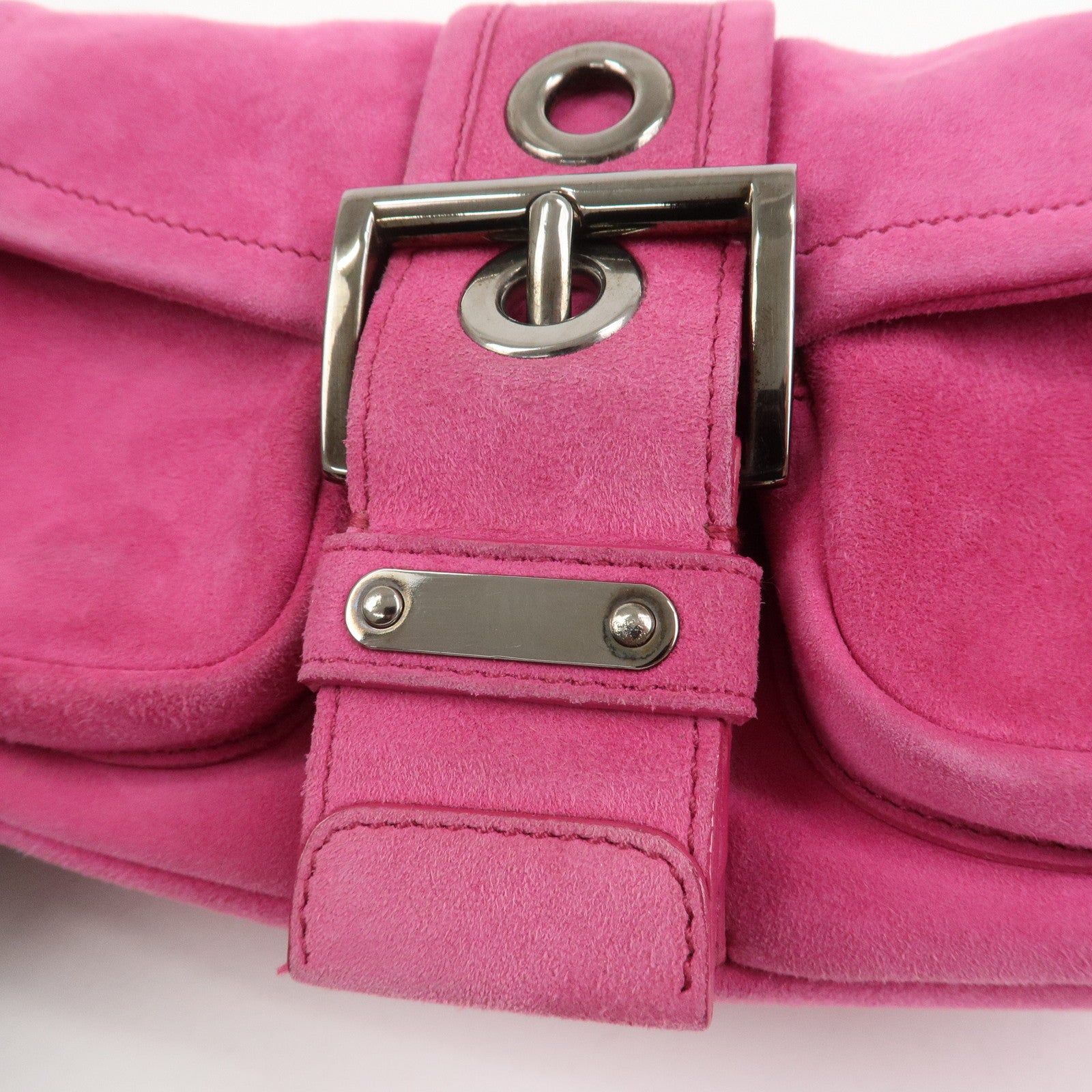 PRADA Triangle Logo Suede Shoulder Bag Hand Bag Pink BR2635