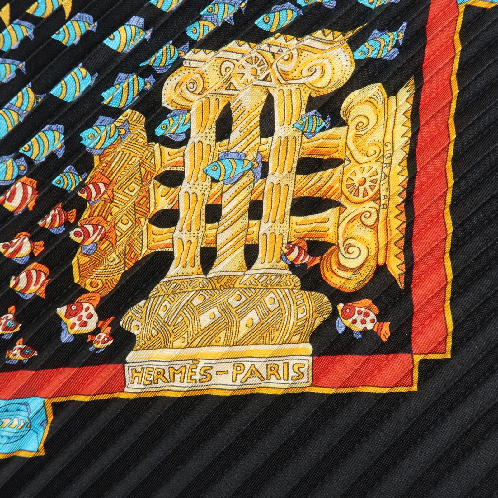 HERMES 100% Silk Pleats Carre Scarf ASTRES et SOLEILS Blue Multi Color Used