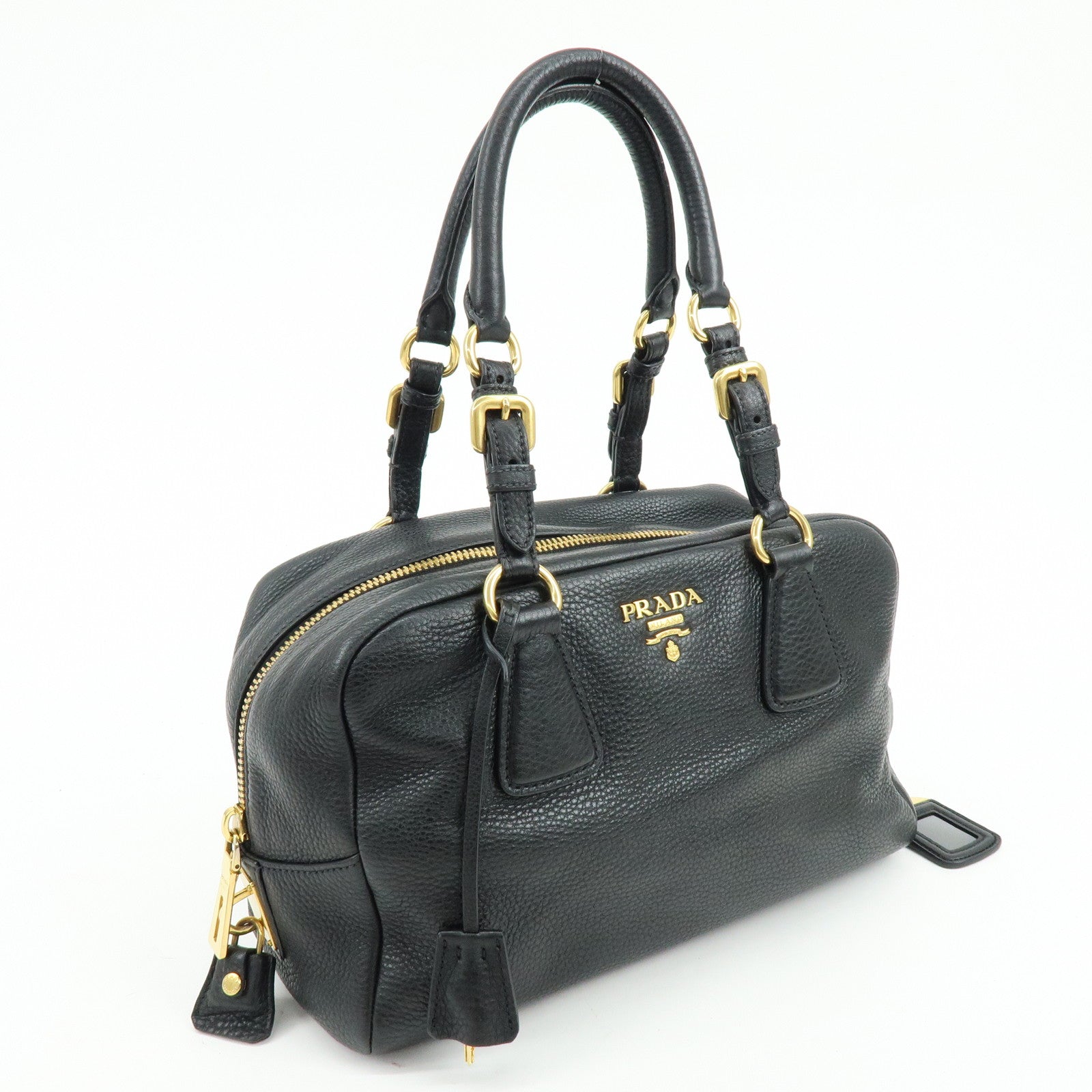 PRADA Vitello Daino Leather Shoulder Bag Hand Bag Black B3091M