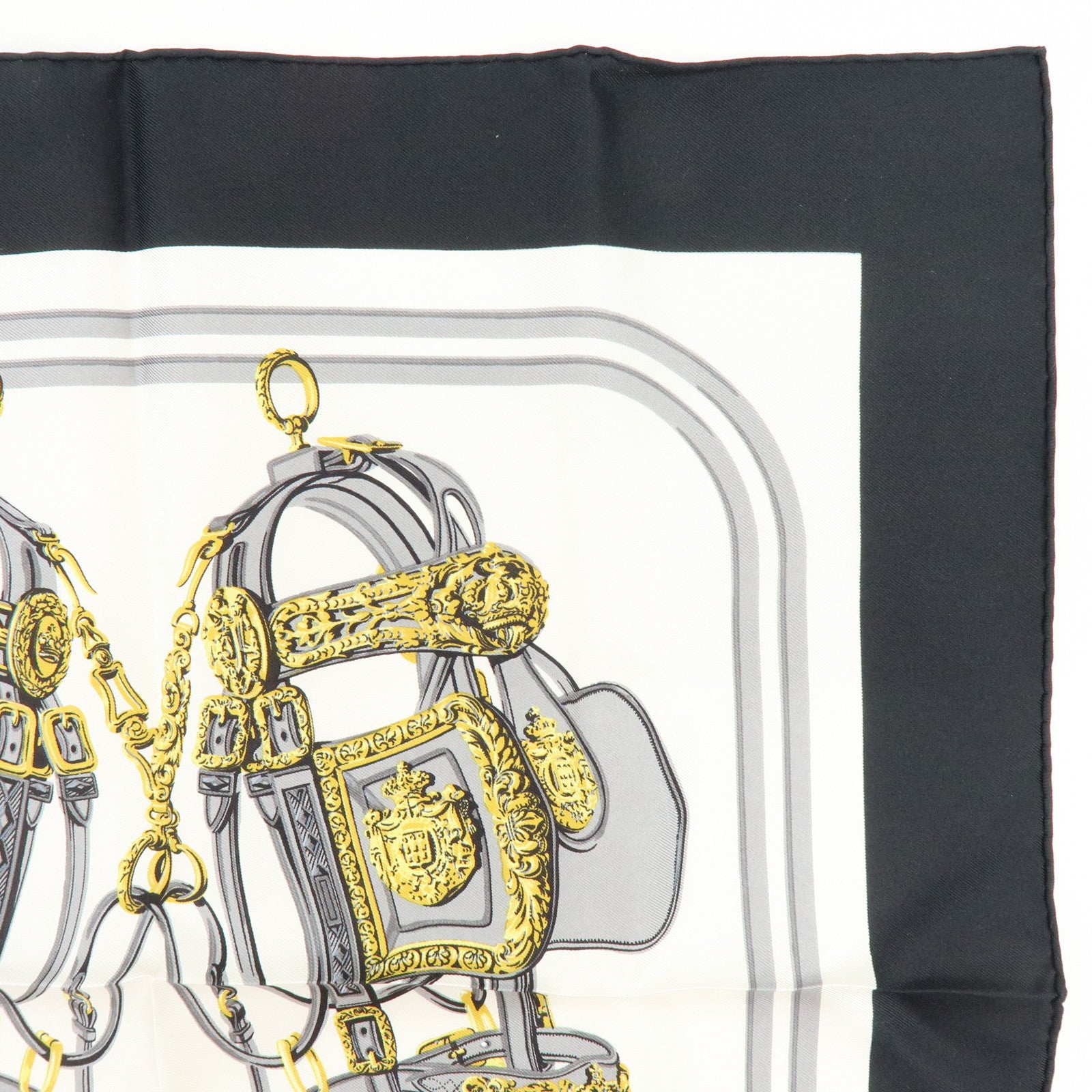 HERMES Carre 42 Set of 2 Silk 100% Scarf Orange Gold Navy