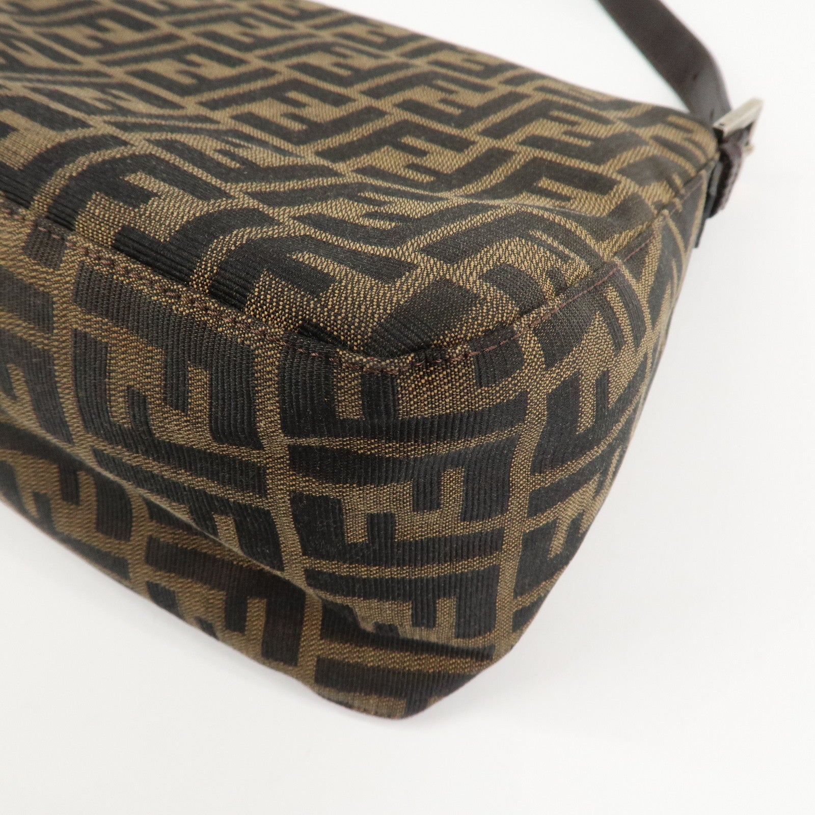 FENDI Mamma Zucca Baguette Canvas Leather Shoulder Bag 26325