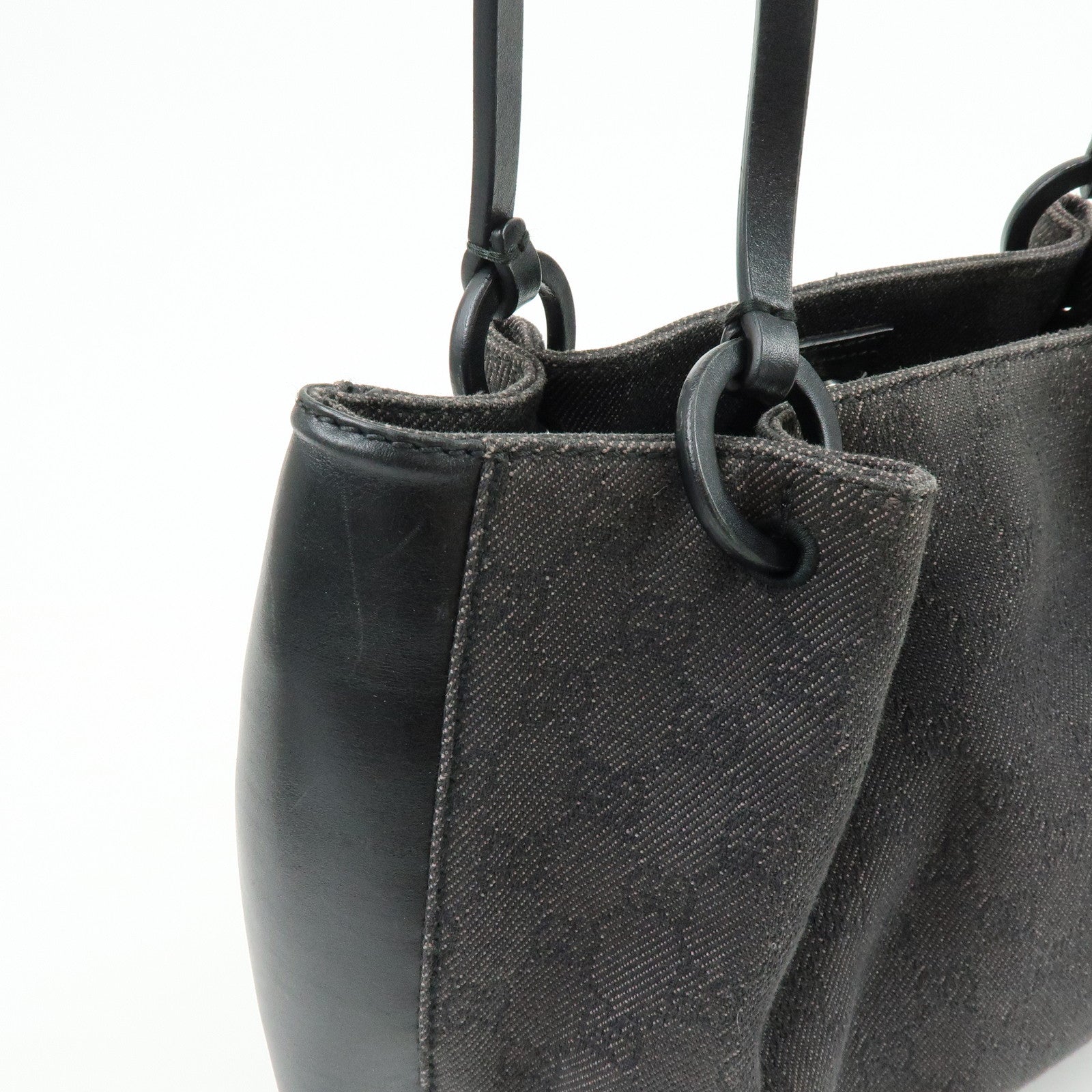 GUCCI GG Canvas Leather Tote Bag Hand Bag Black 101919