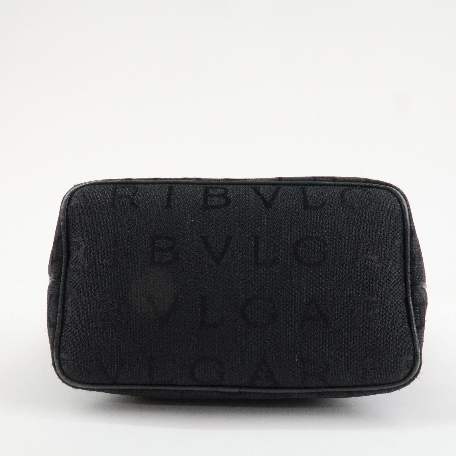 BVLGARI Logo Mania Leather Canvas Tote Bag Hand Bag Black Used