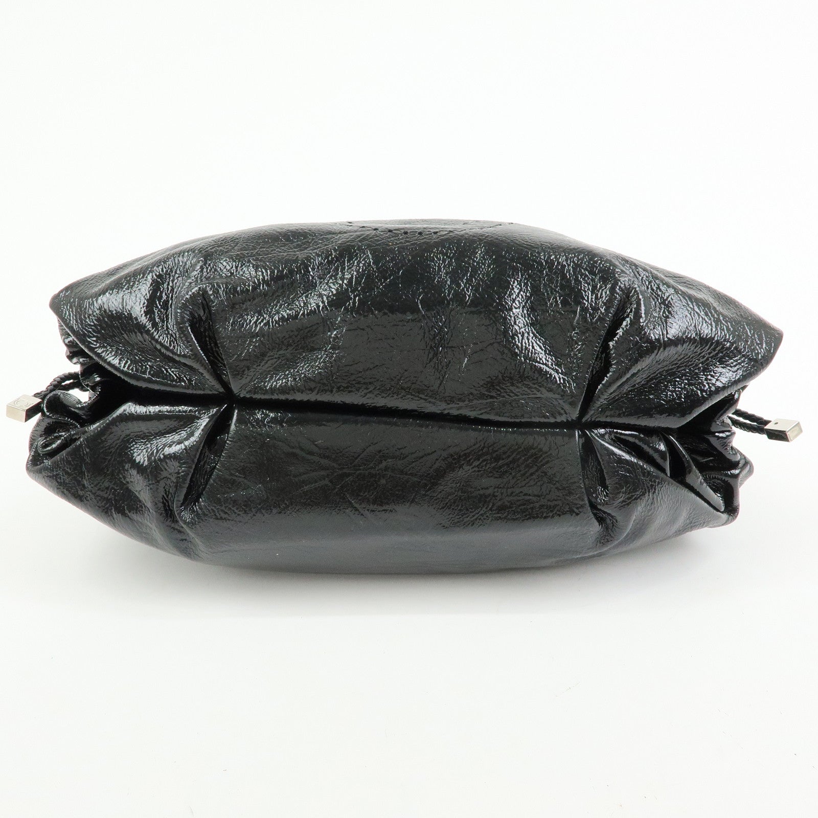 Ferragamo Gancini Patent Leather Hand Bag Shoulder Bag Black