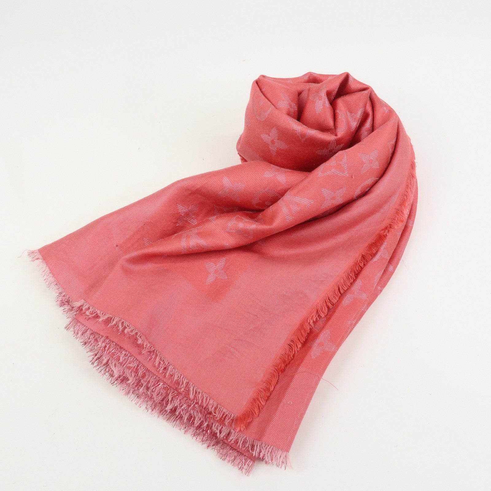 Louis Vuitton Monogram Silk Wook Shawl Scarf Pink