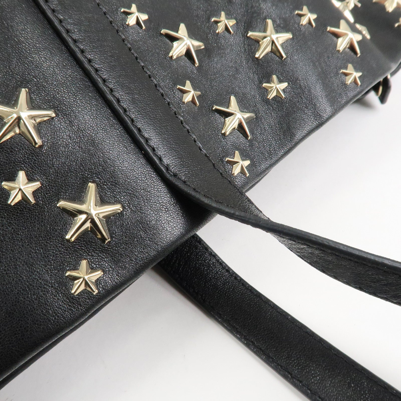 JIMMY CHOO Leather Star Studs Tote Bag Hand Bag Black Silver HDW Used