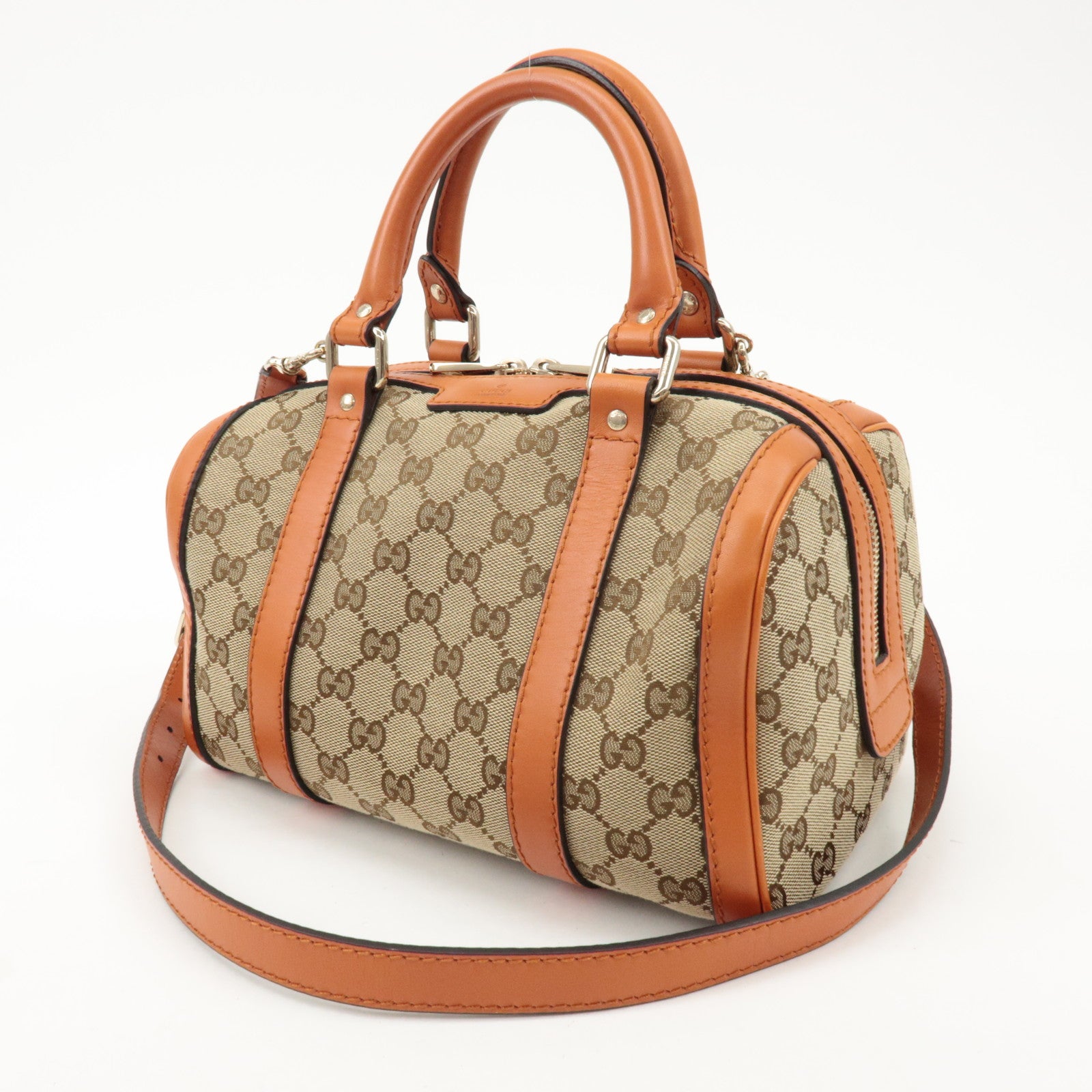 GUCCI GG Canvas Leather 2Way Mini Boston Bag Orange Beige 269876 Used