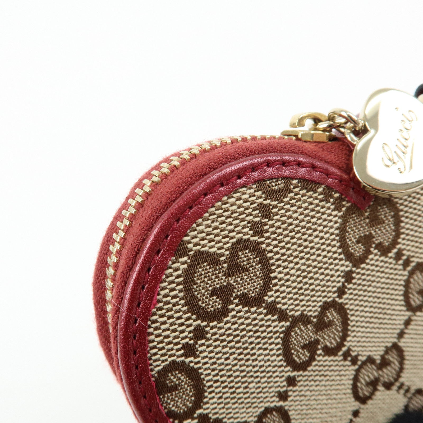 GUCCI Lovely Heart GG Canvas Leather Coin Case Beige Bordeaux152615