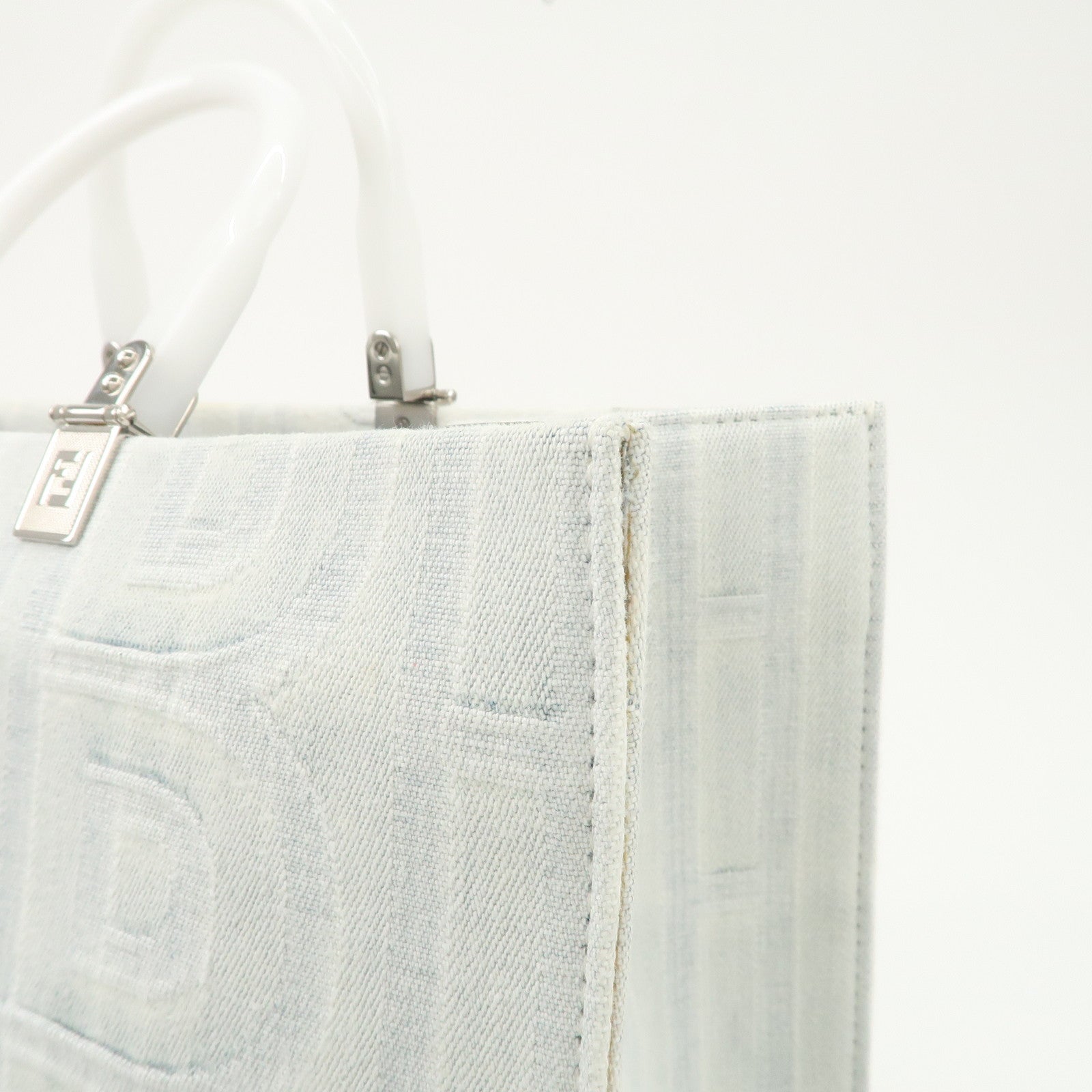 FENDI Leather Sunshine Medium 2Way Tote Bag Hand Bag White 8BH386 Used