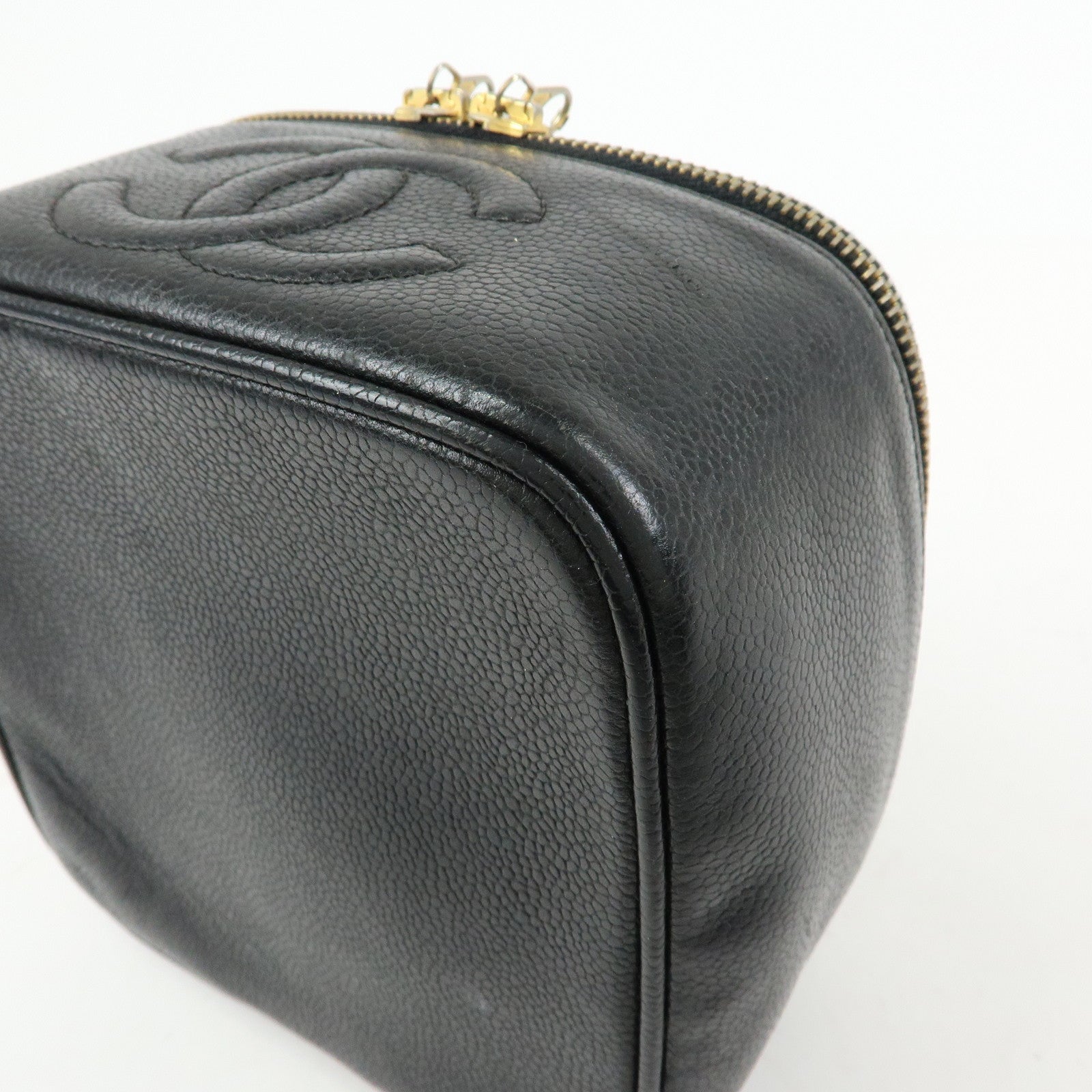 CHANEL COCO Mark Caviarskin Hand Bag Vanity Case Black A01997