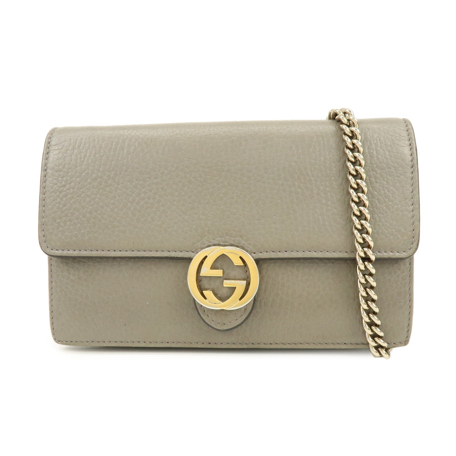 GUCCI Interlocking G Leather Chain Wallet Shoulder Bag Gray 510314