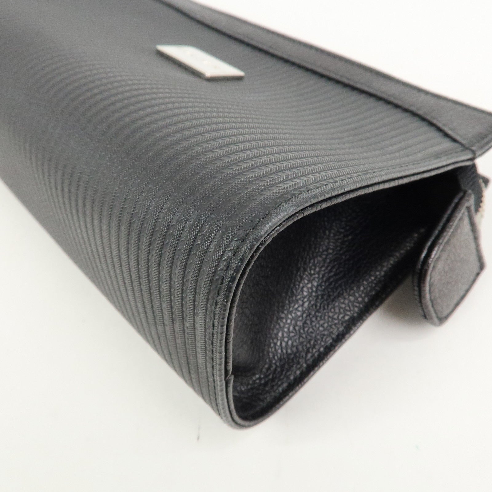 BVLGARI Logo PVC Leather Pouch Accessory Pouch Black