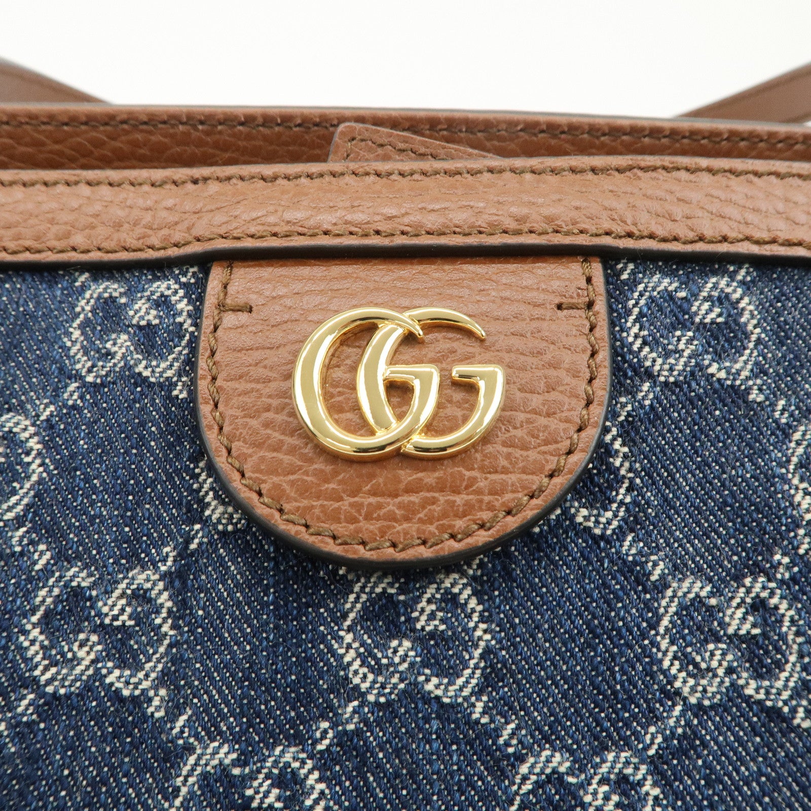 GUCCI Ophidia GG Monogram Denim Leather Medium Tote Bag Blue 631685