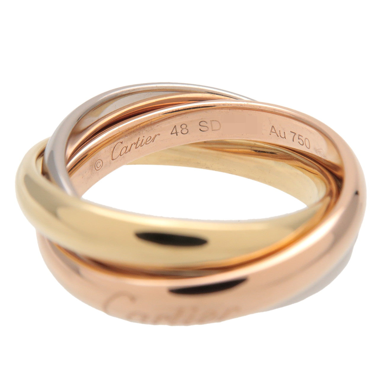 Cartier 5P Diamond Trinity Ring 750YG/WG/PG Classic Model #49 US4.5