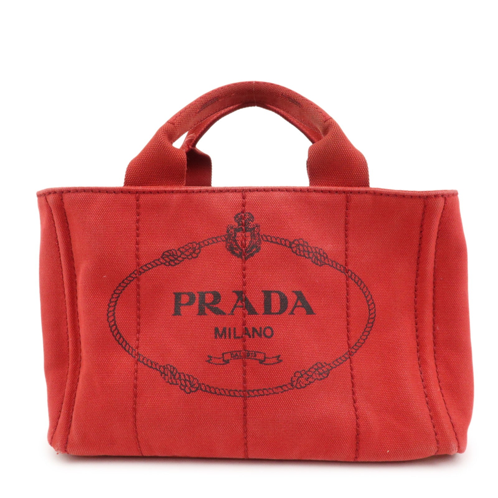 PRADA Logo Canapa Mini Canvas Hand Bag Tote Bag Red BN2439