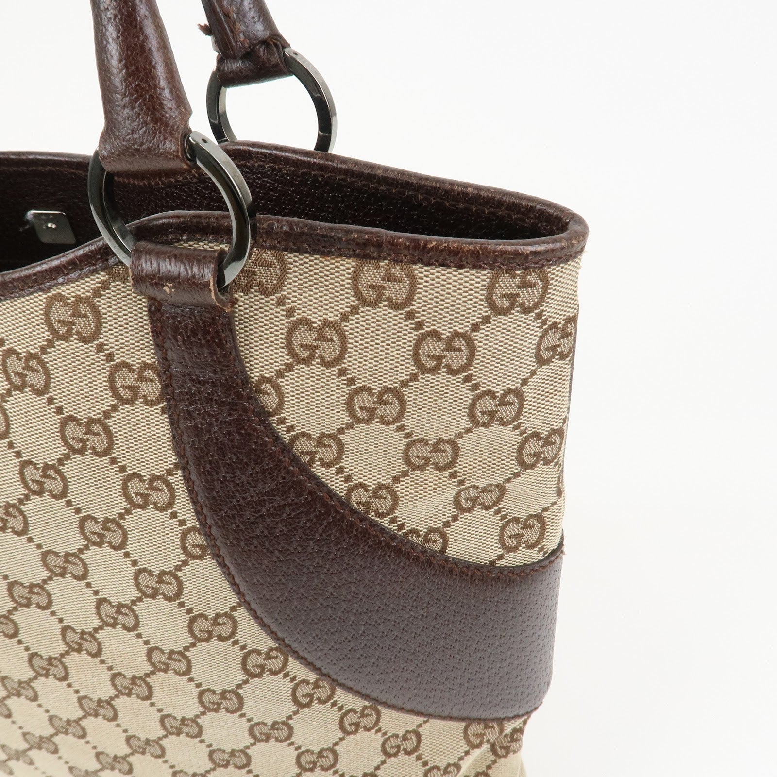 GUCCI GG Monogram Canvas Leather Tote Bag Shoulder Bag Brown 113016