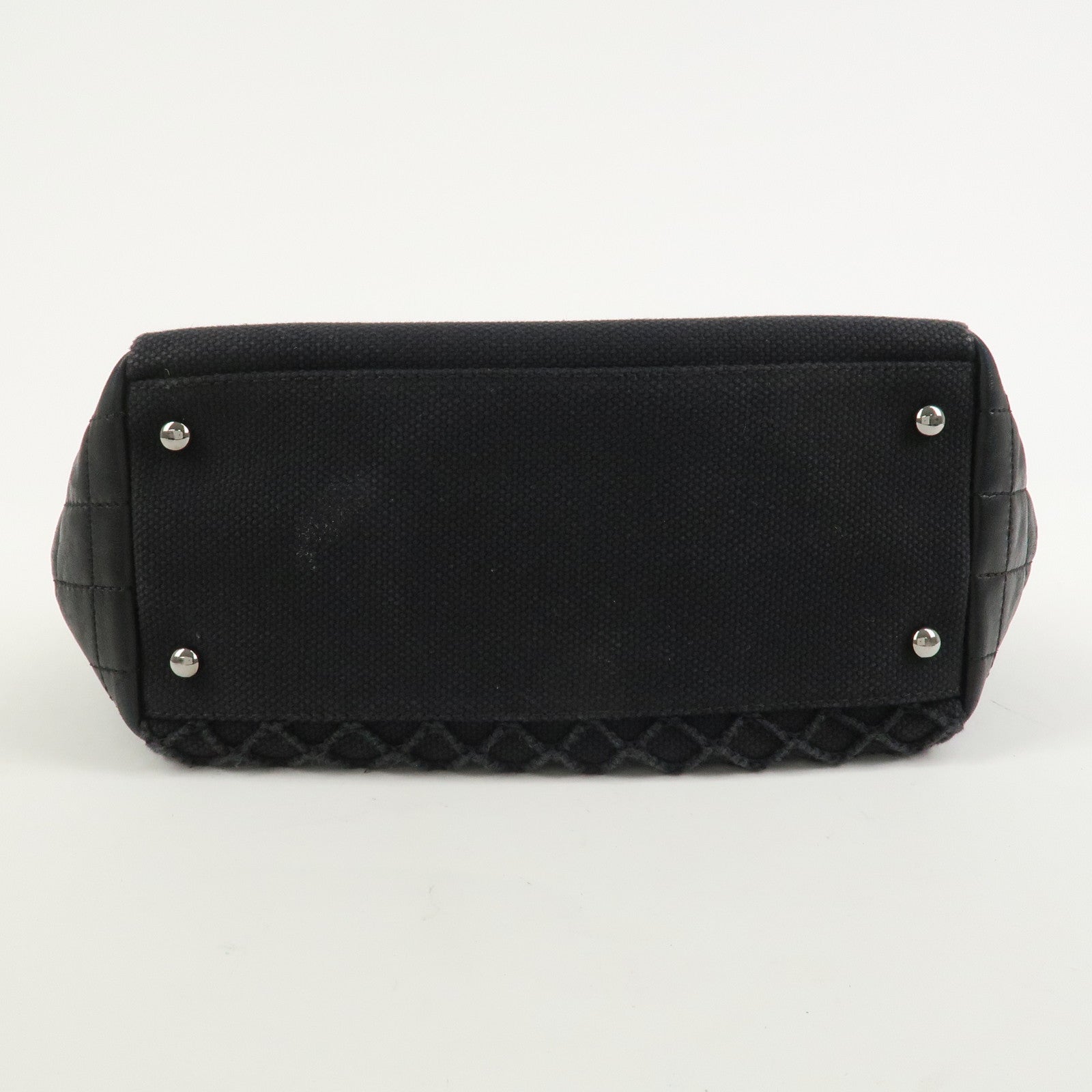 CHANEL Chocolate Bar Lamb Skin Canvas Shoulder Bag Hand Bag Black
