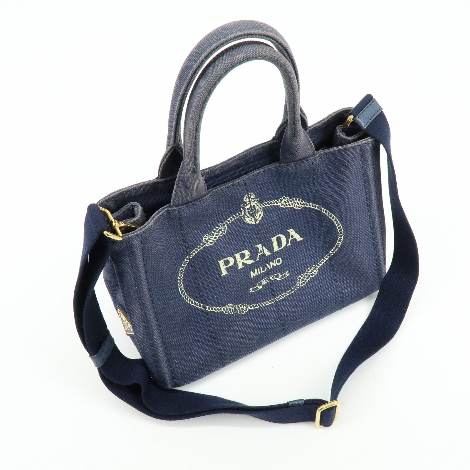 PRADA Canapa Mini Canvas 2Way Bag Hand Bag Navy 1BG439