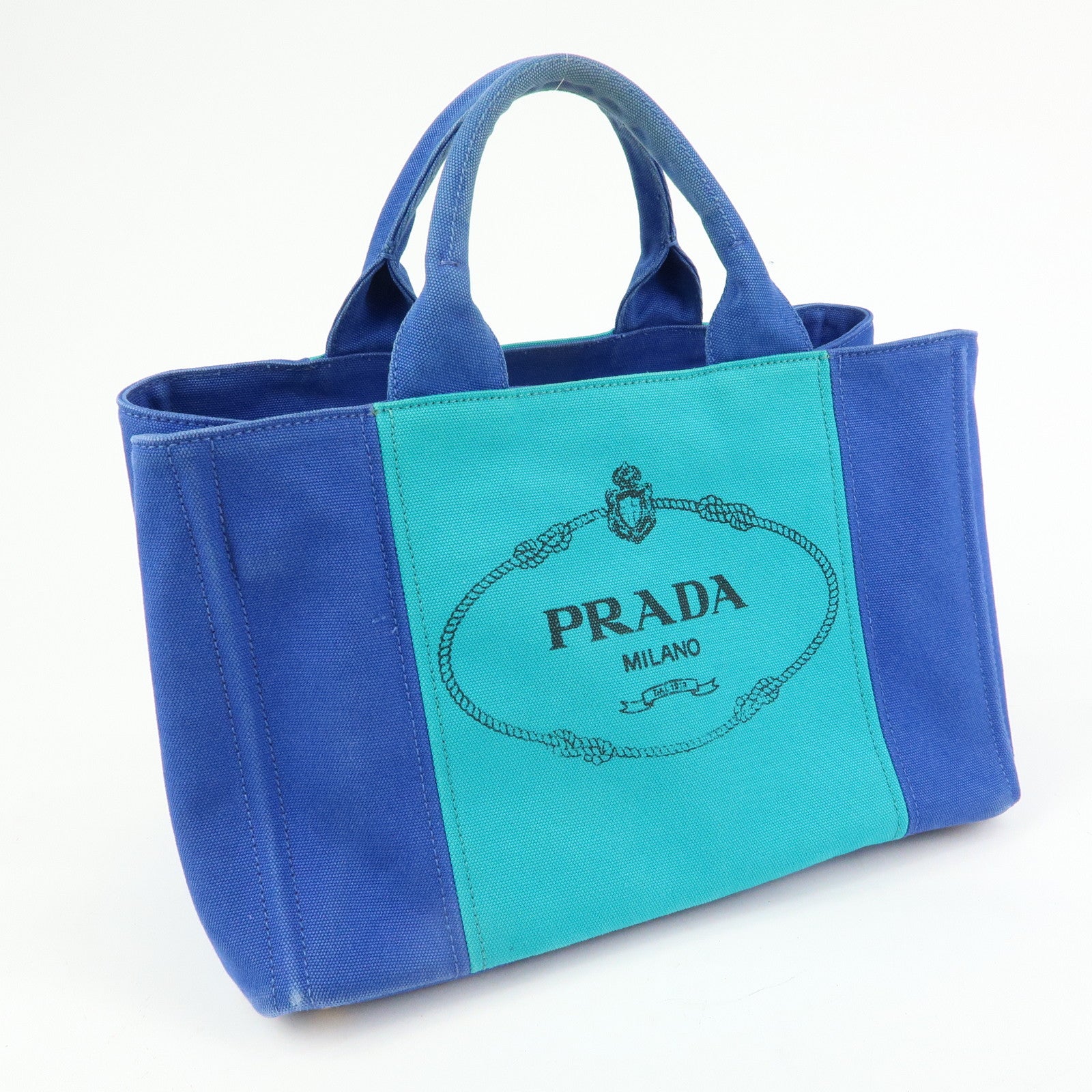 PRADA Triangle Logo Canapa Canvas 2Way Bag Tote Bag Blue BN2642