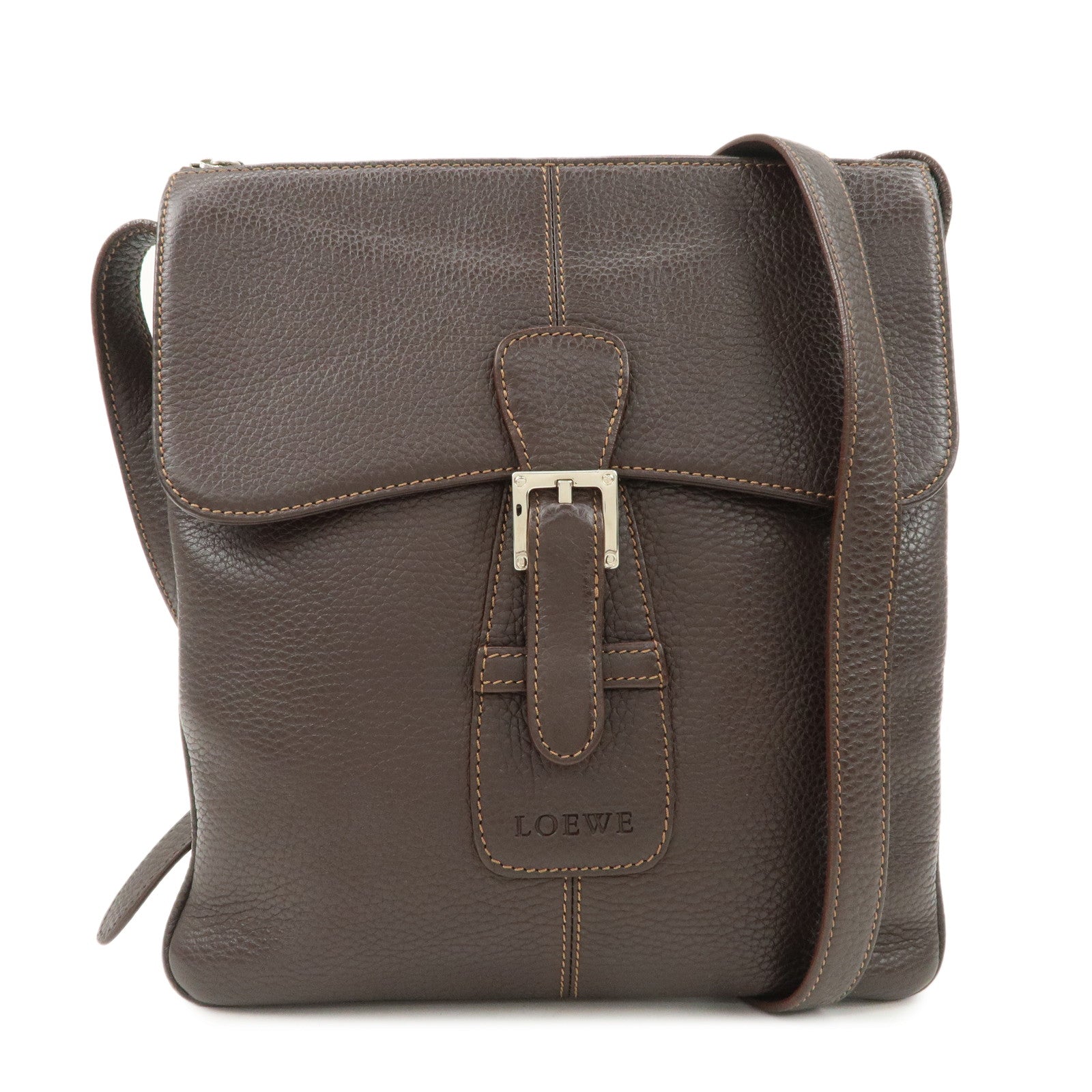 LOEWE Senda Logo Leather Shoulder Bag Crossbody Bag Brown