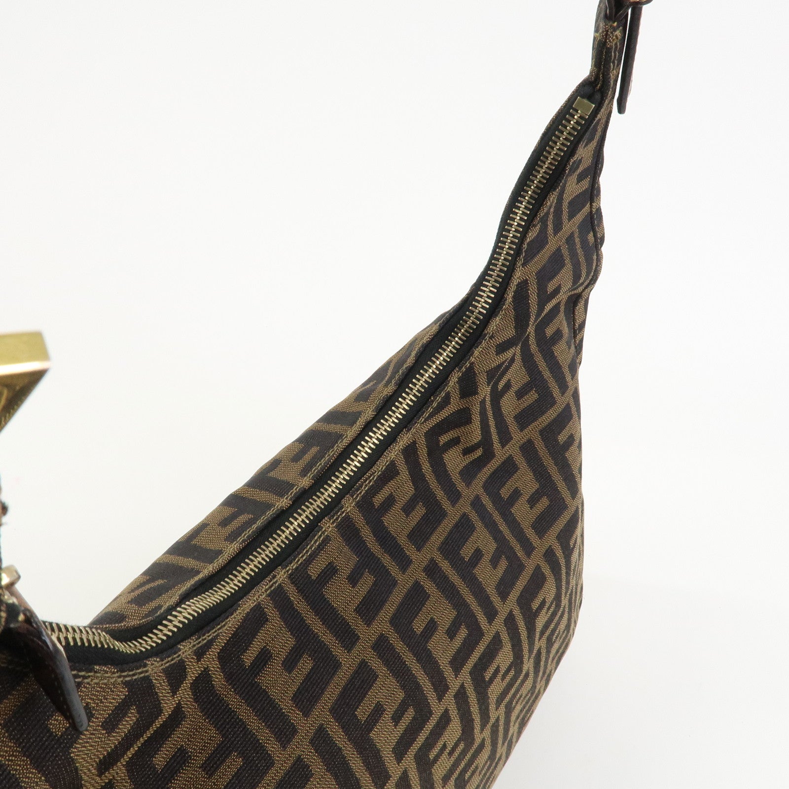 FENDI Zucca Canvas Leather Shoulder Bag Hand Bag Brown Black