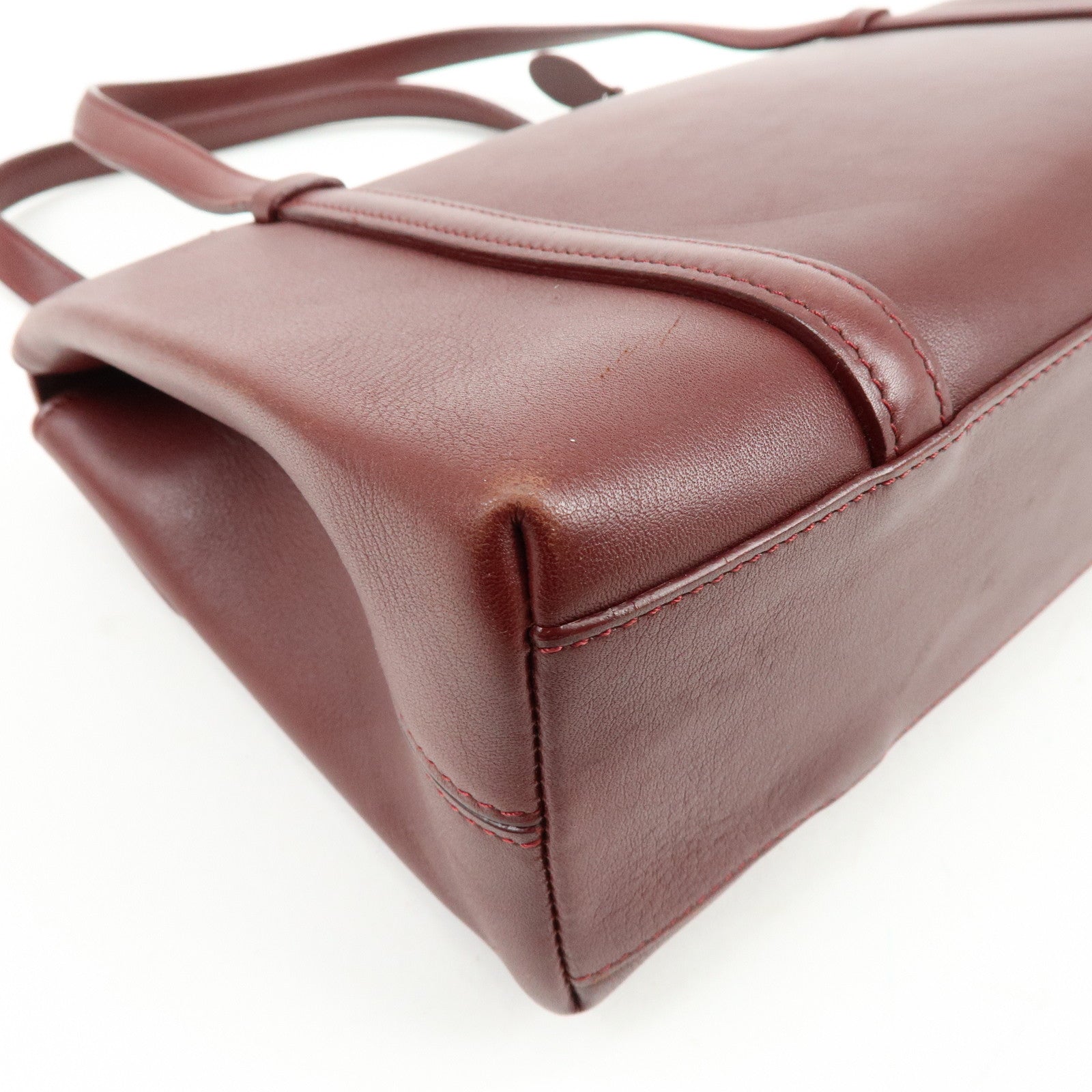 Cartier Cabochon Leather Hand Bag Tote Bag Wine Red