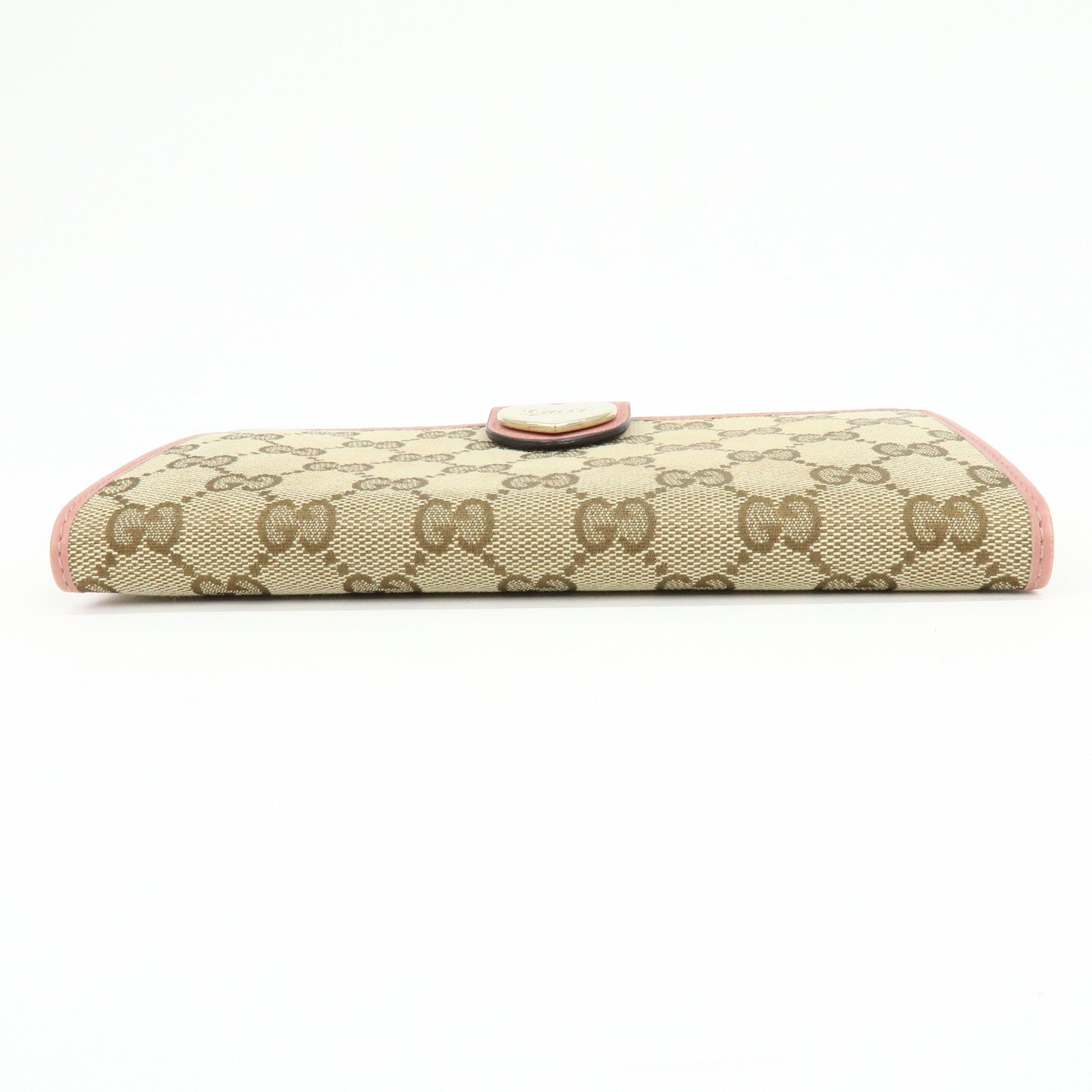 GUCCI Lovely Heart GG Canvas Leather Bi-fold Long Wallet 203550