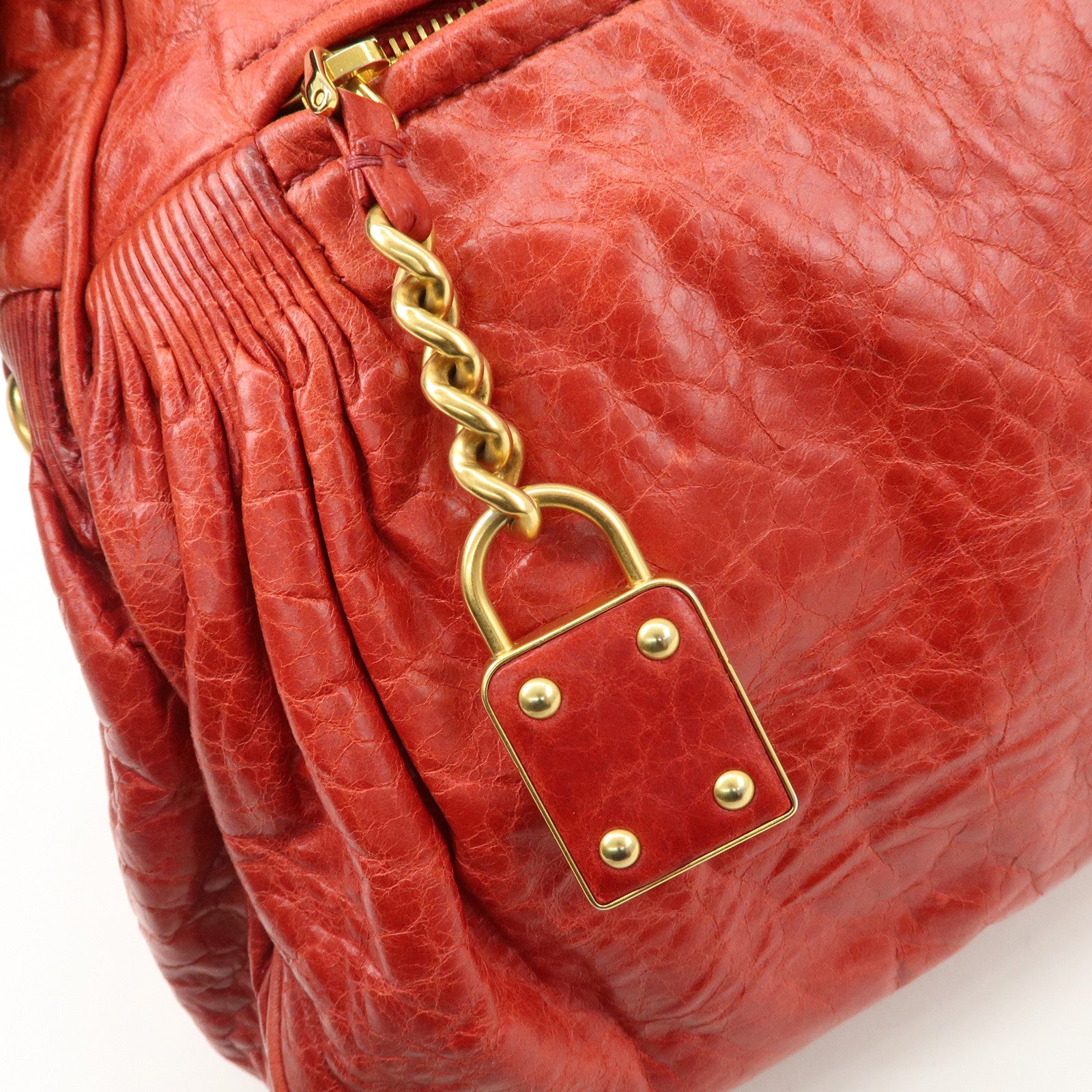 MIU MIU Leather 2WAY Bag Hand Bag Shoulder Bag Red Gold HDW Used