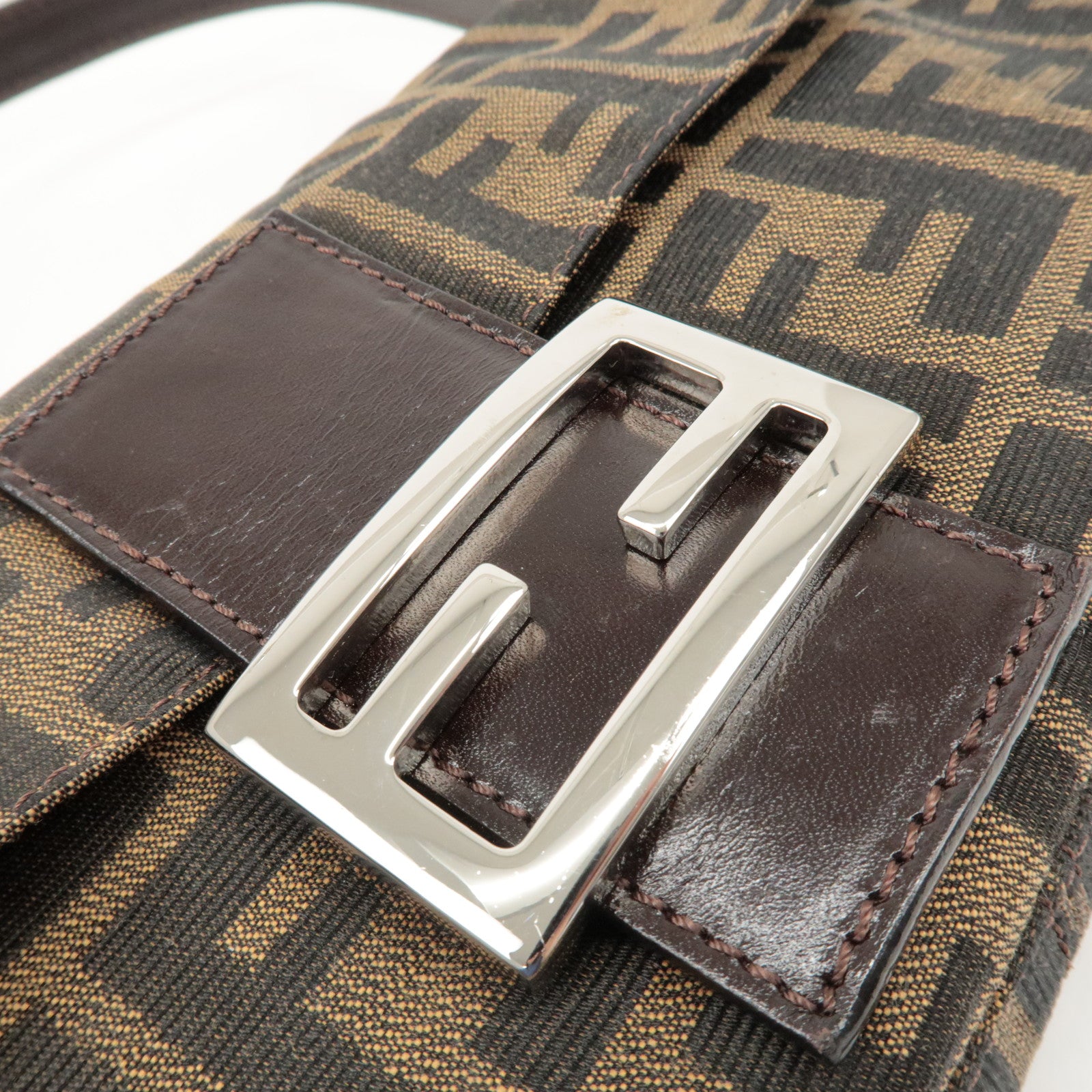 FENDI Mamma Baguette Zucca Canvas Leather Shoulder Bag 26424 Used