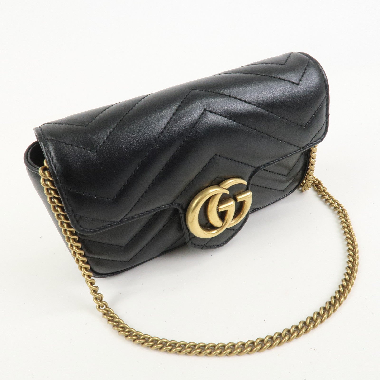 GUCCI GG Marmont Leather Chain Shoulder Bag Black 476433
