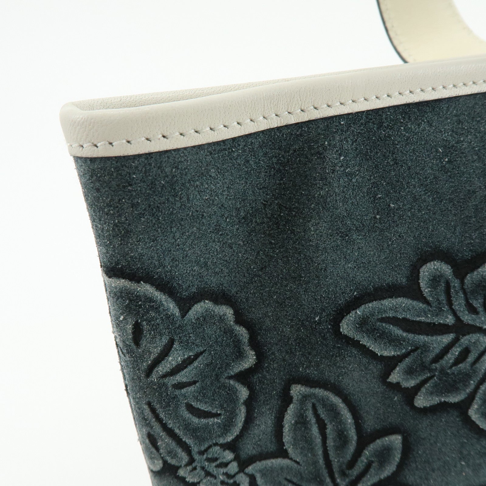 CELINE Hibiscus Motif Suede Leather Tote Bag Gray Ivory