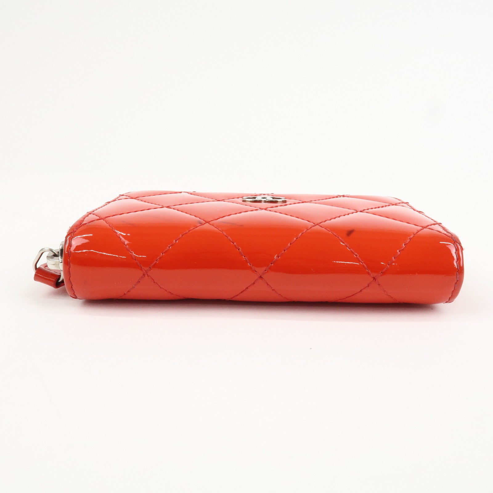 CHANEL Matelasse Patent Leather Card Case Coin Case Red