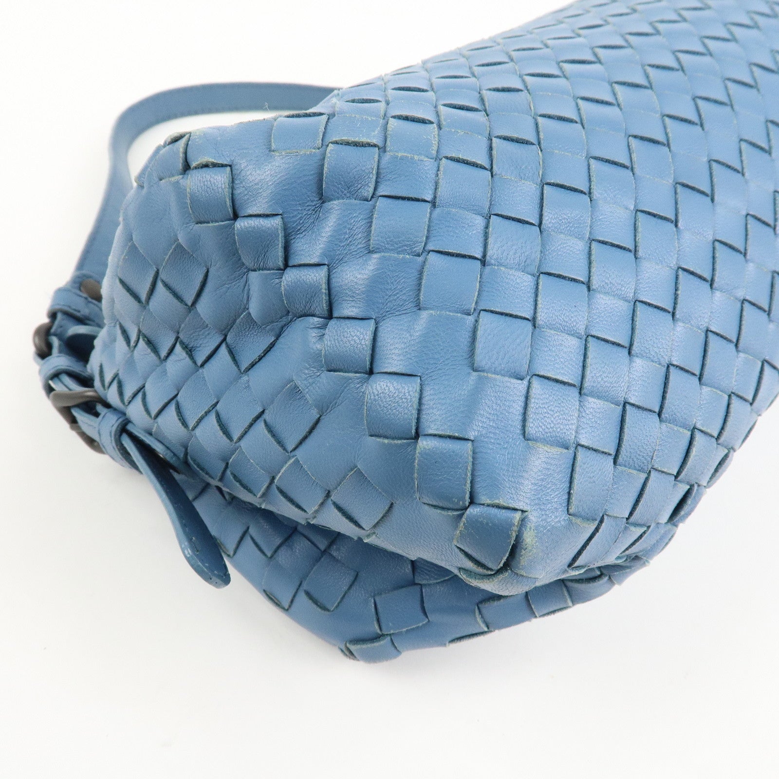 BOTTEGA VENETA Intrecciato Leather Shoulder Bag Light Blue Used