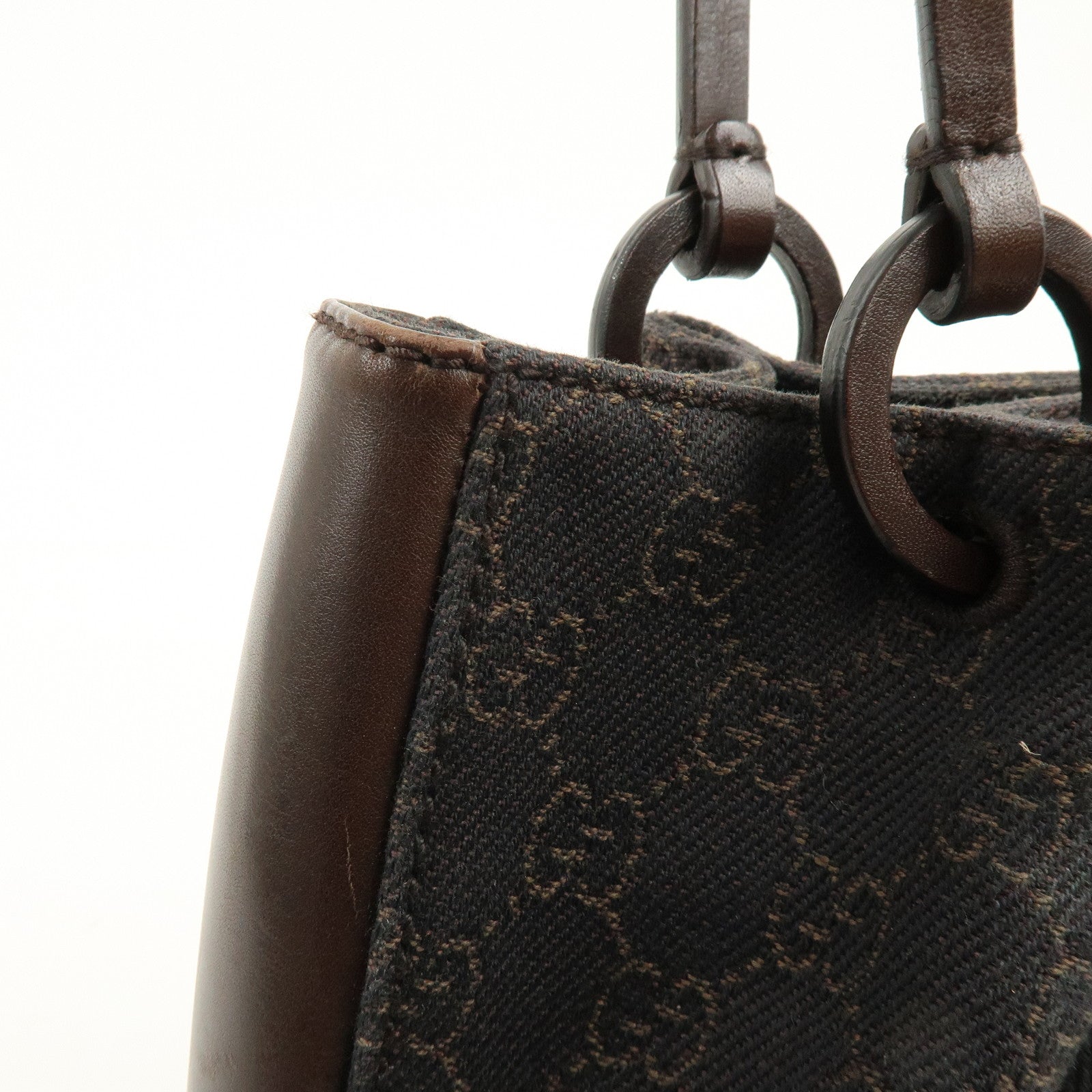 GUCCI GG Canvas Leather Shoulder Bag Tote Bag Brown 101919