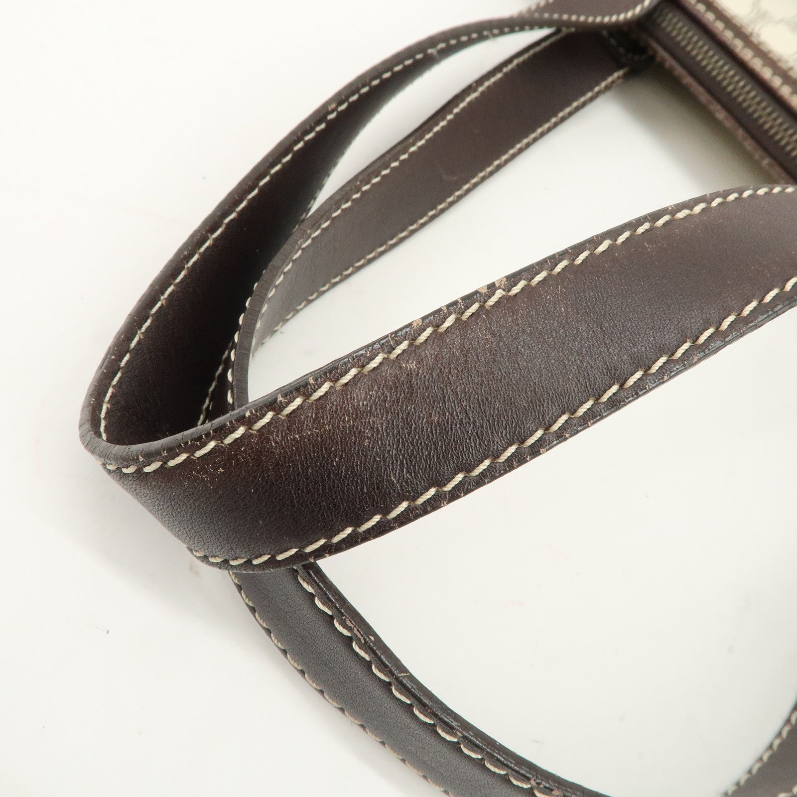 CELINE Macadam PVC Leather Mini Boston Bag Dark Brown White