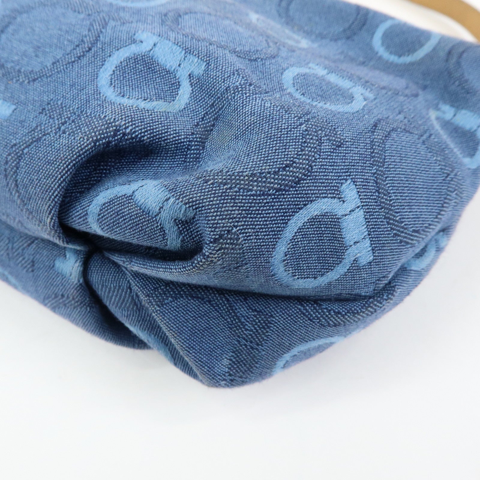 Ferragamo Gancini Canvas Leather Hand Bag Shoulder Bag Blue