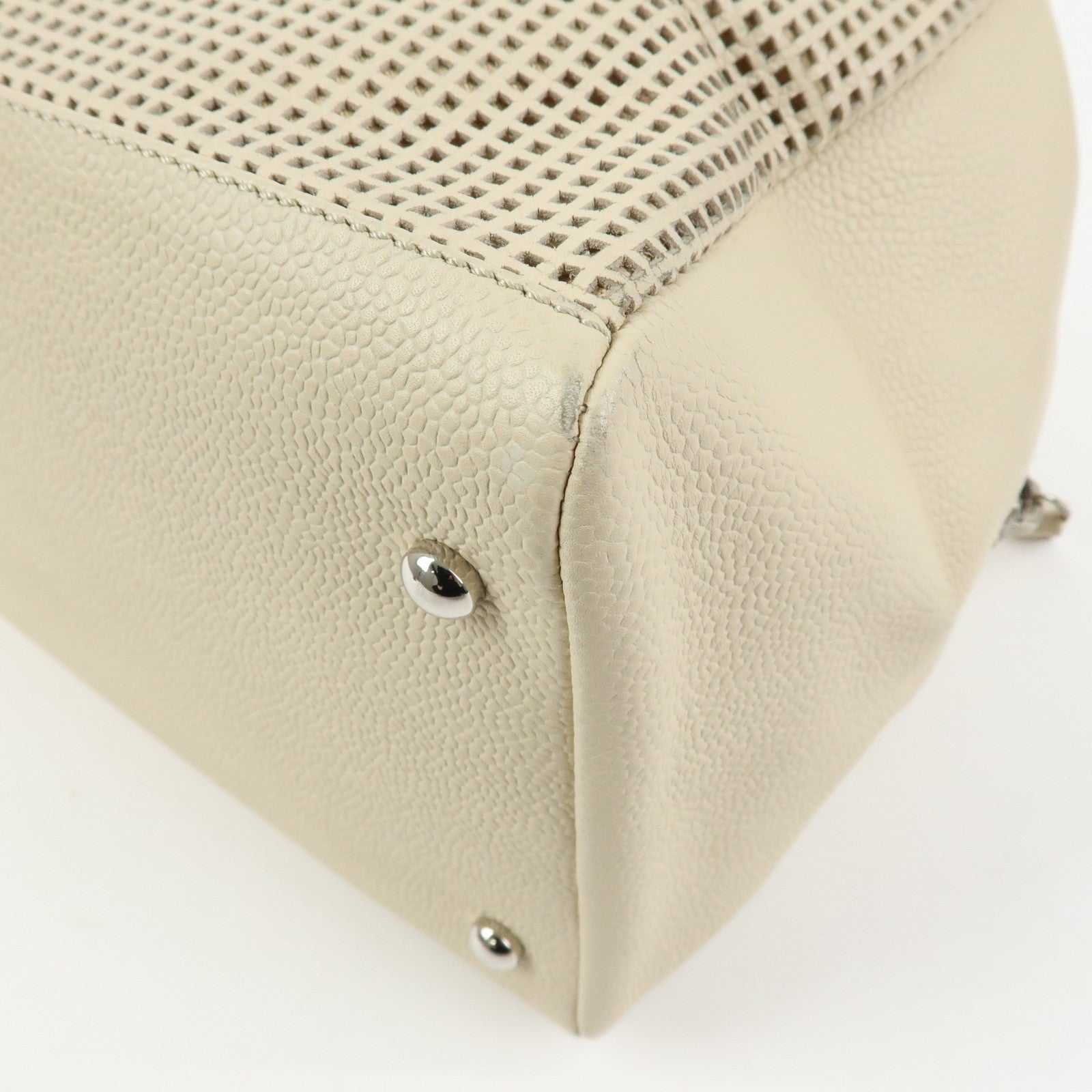 CHANEL COCO Mark Caviarskin Hand Bag Cosmetic Pouch Ivory