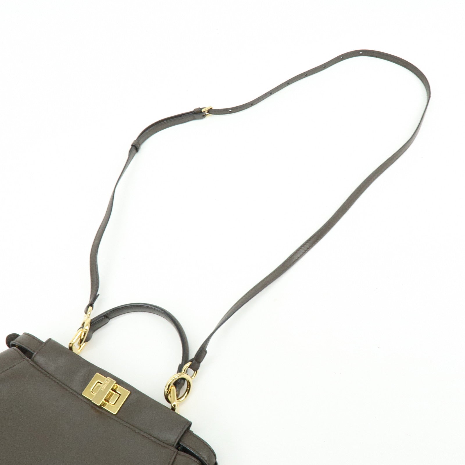 FENDI Mini Peekaboo Leather 2Way Bag Shoulder Bag Greige 8BN244