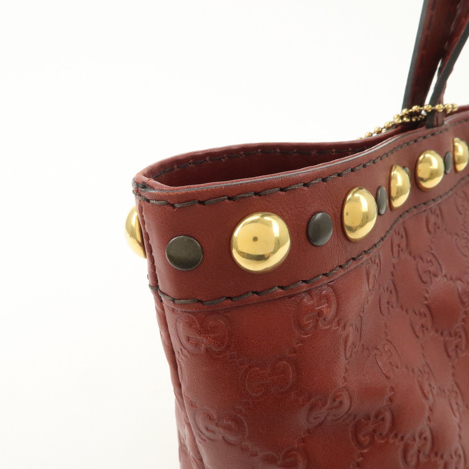 GUCCI Historia Guccissima Leather Tote Hand Bag Red Brown 207291 Used