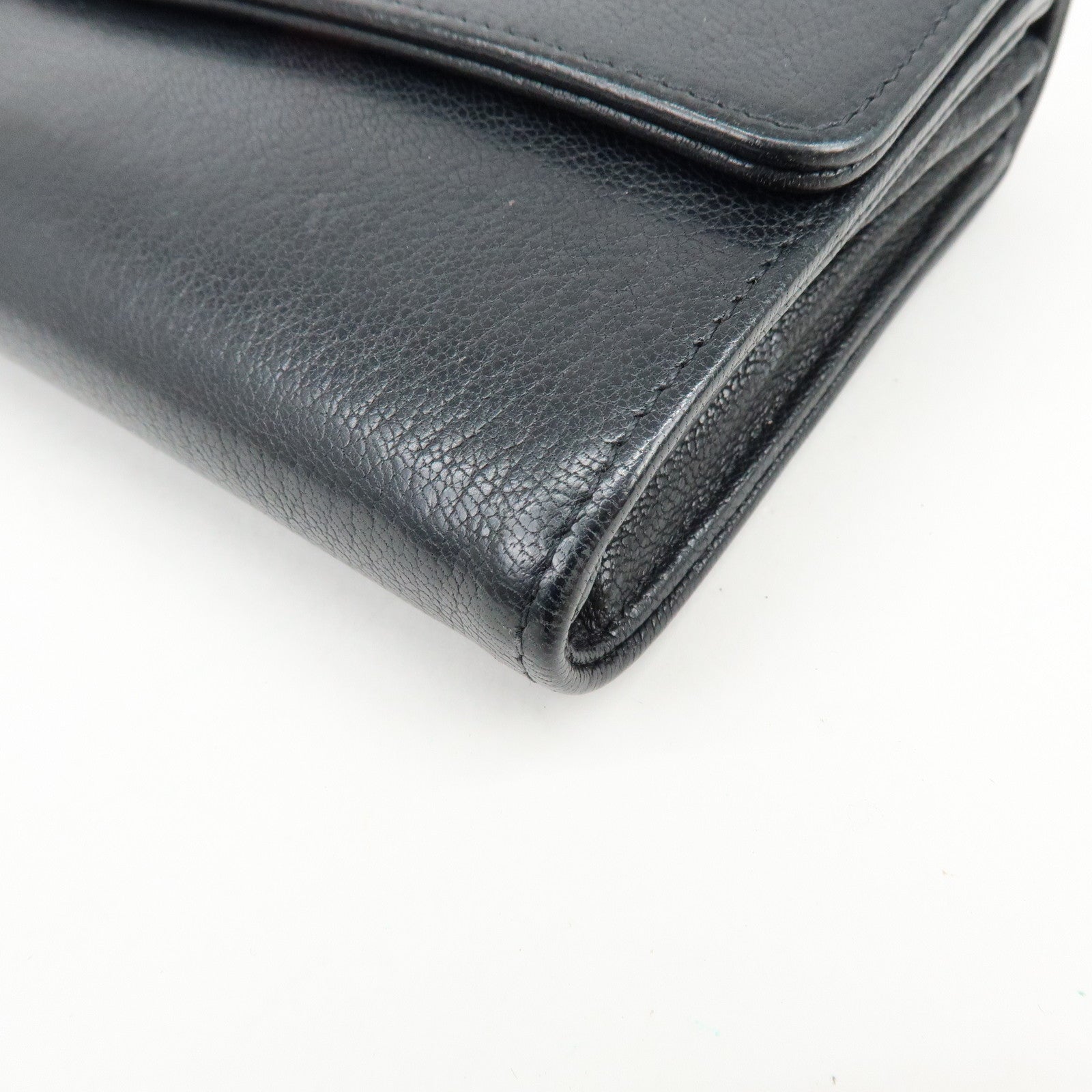 CHANEL COCO Mark Leather Flap Bi-Fold Long Wallet Black